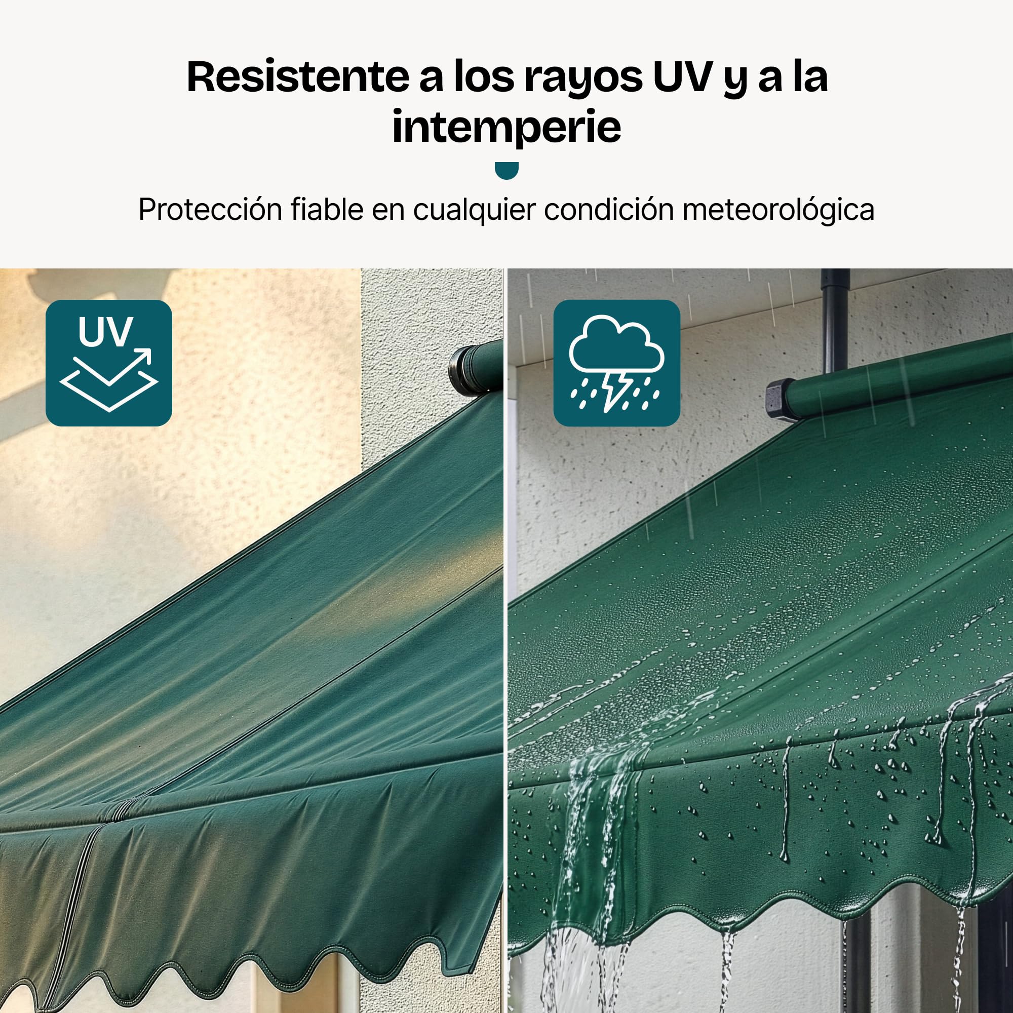 pro.tec Toldo Retráctil Stem Toldos Exterior Terraza Balcón Ajustable en Altura Manual Resistente Protector de Sol Sin Taladrar Acero/Poliéster 150 x 120 x 220-309 cm - Verde Oscuro