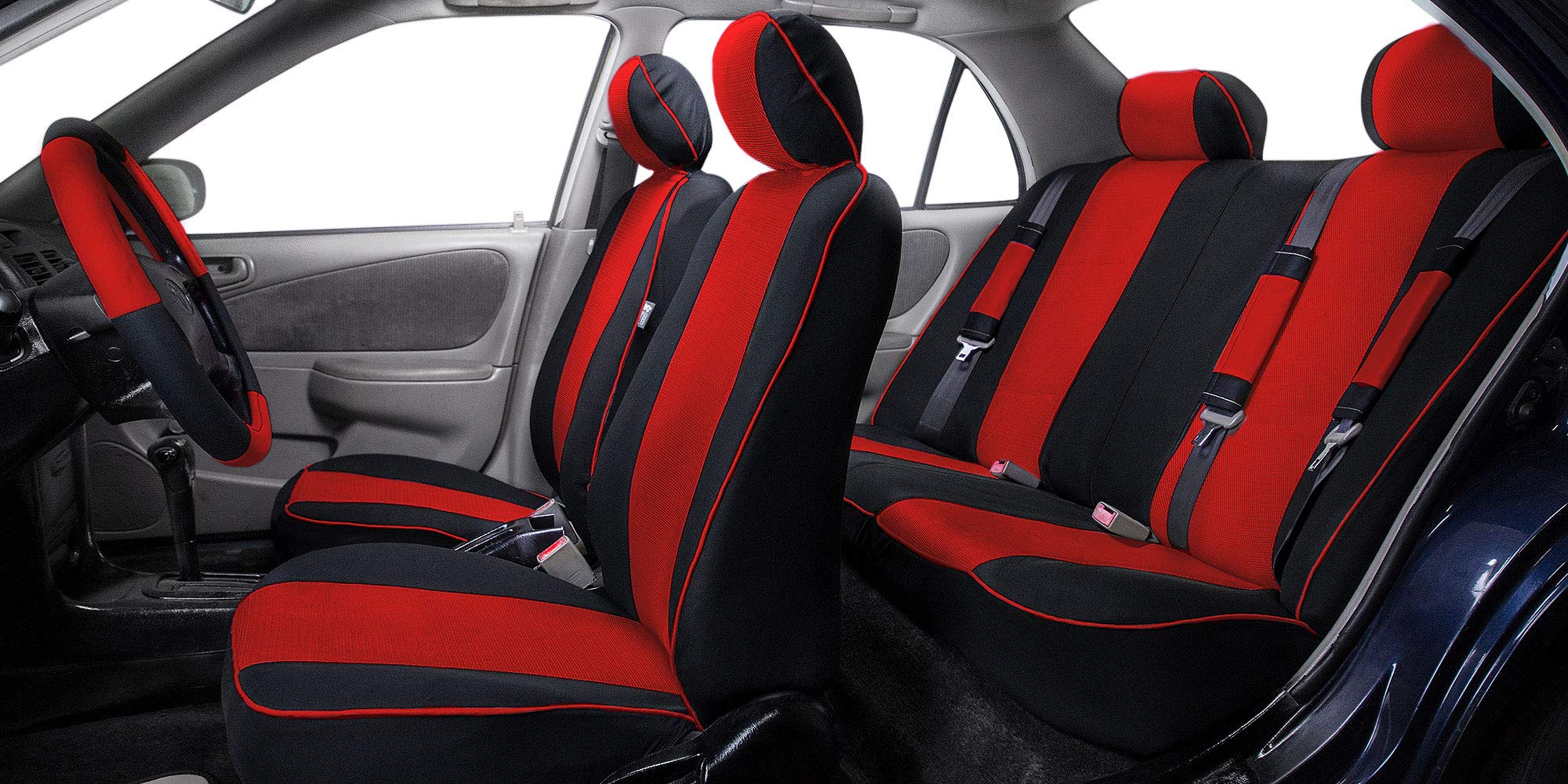 TLH Edgy Piping Style 3 Row 7 Seater Red Automotive Car Seat Covers, Airbag Compatible Split Bench Car Seat Protector Universal Fit Seat Cover Set for for Cars Auto Trucks SUV…