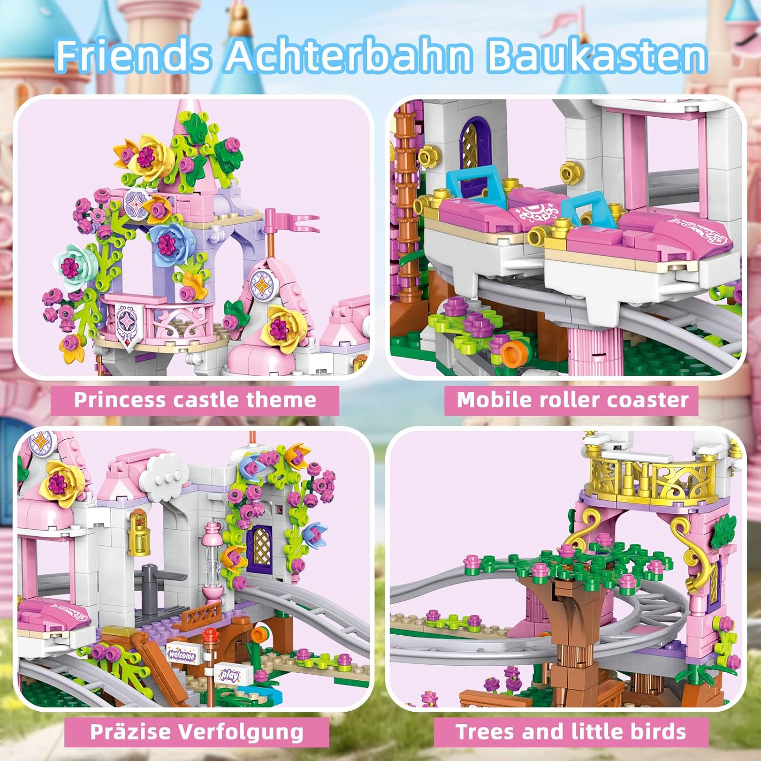Friend Roller Coaster Building Set - Compatible with Lego for Girls 8-12, 991 PCS Amusement Park Building Block Kit Playground Park Pink Construction Birthday Gift