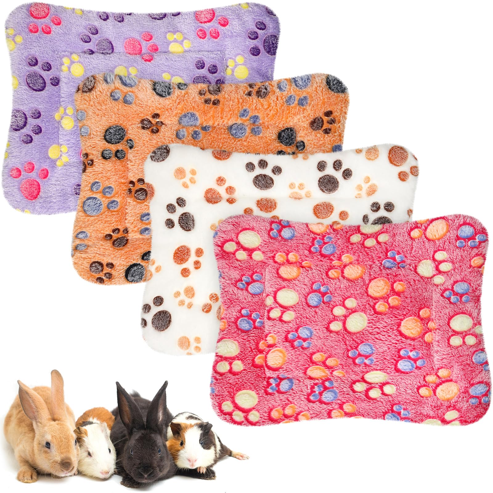Haull 4 Pcs Waterproof Guinea Pig Bedding Guinea Pig Bed Plush Cage Liners Soft Rabbit Dog Cat Mat Reversible Cozy Winter Animal Pee Pad Hamster Bunny