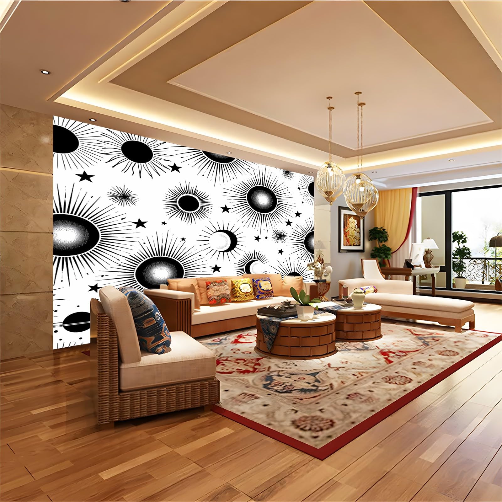 Tapeta ścienna z włókniny abstrakcyjny księżyc, 300 x 210 cm 3D nowoczesny salon sypialnia dekoracja ścienna dekoracja ścienna biała czarna tapeta z włókniny