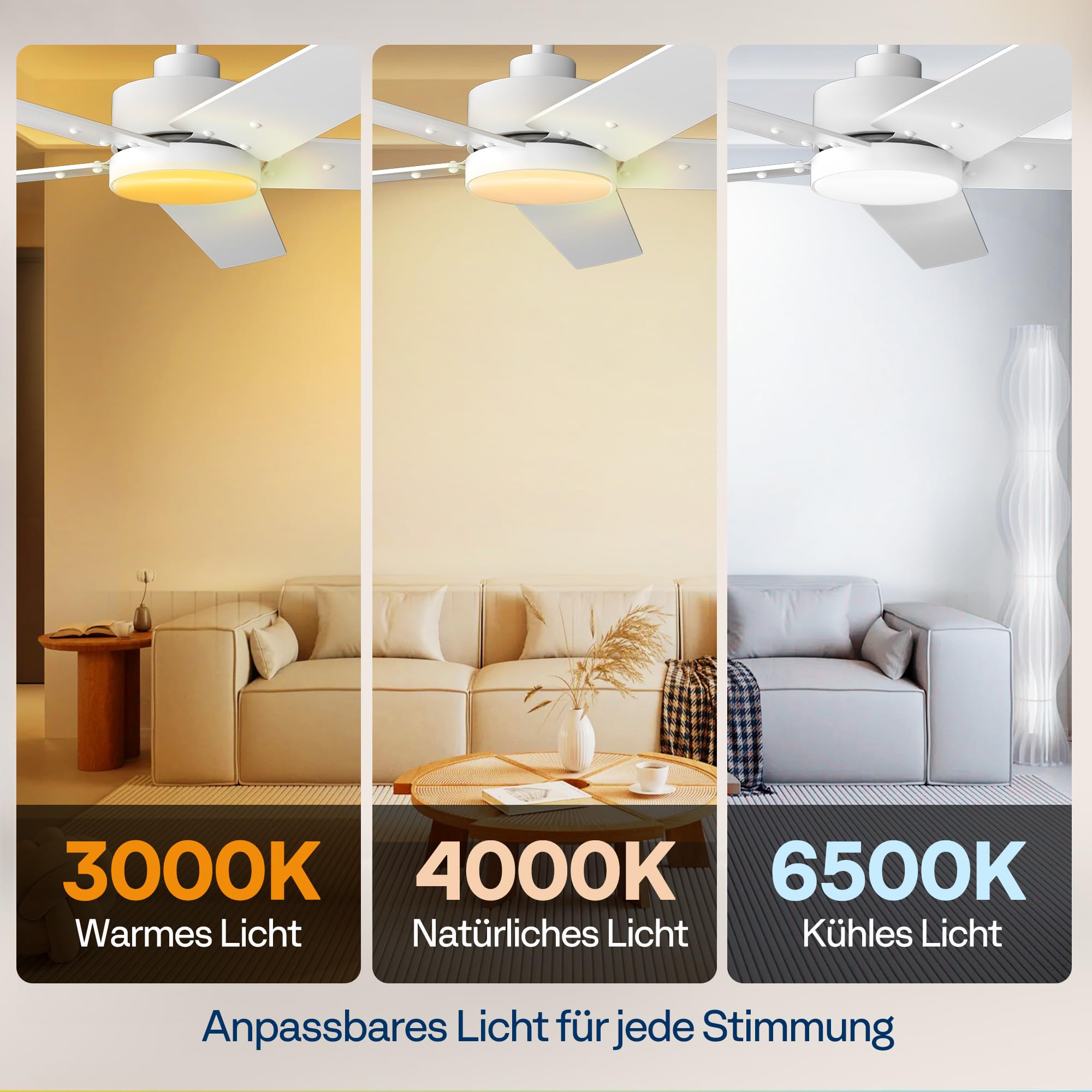 VIVOHOME Deckenventilator mit Lampe und Fernbedienung 52 Zoll Leise Dimmbar Timer Reversibel Modern