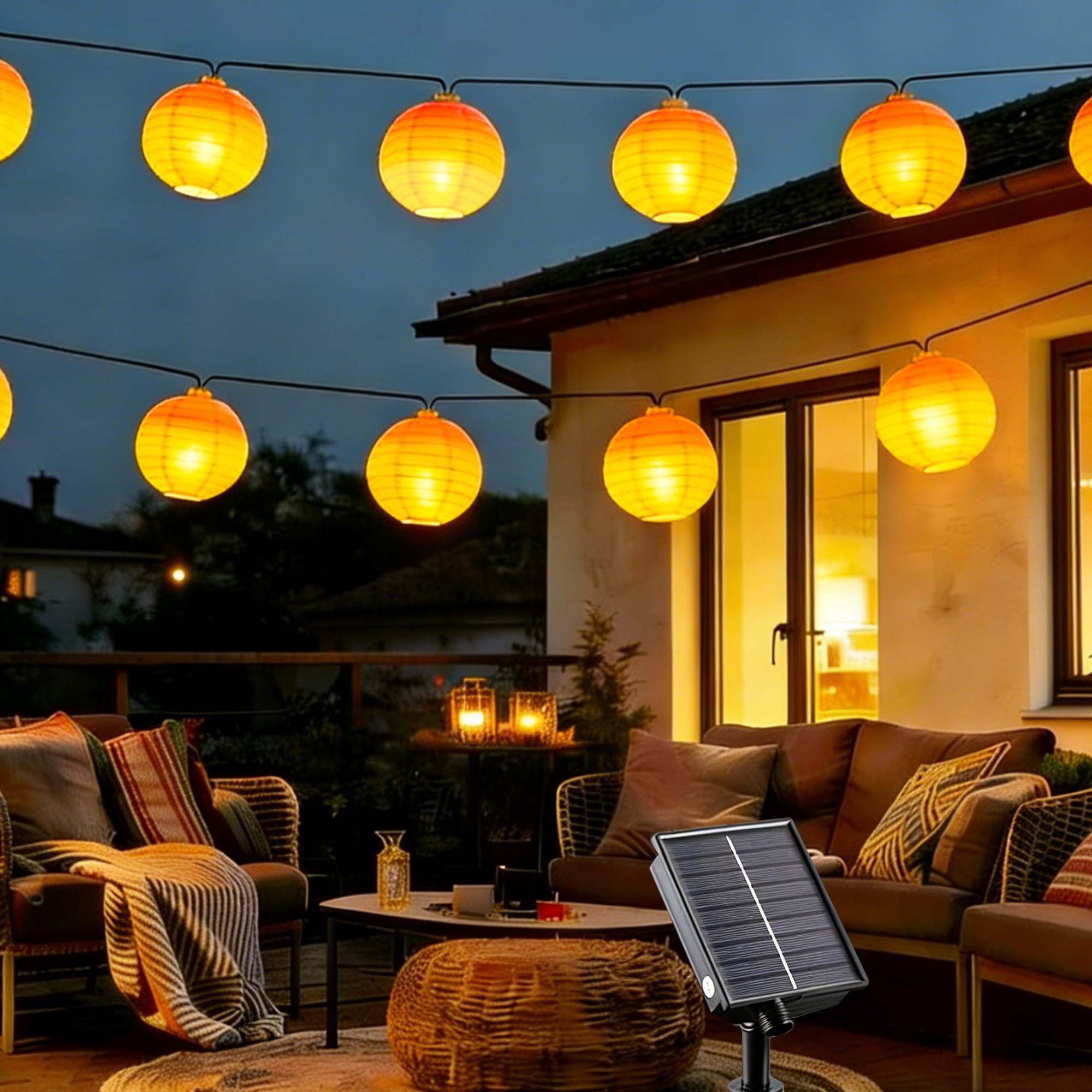 Tacobey Solar Lichterkette Lampions Außen mit Realistischer Flammeneffekt, 5 Meter 10 Fackel Laternen, Wasserdicht Solar Beleuchtung für Garten, Hof, Hochzeit, Fest Deko