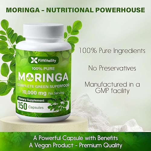 Miniatura 3 de Cápsulas de Moringa  150 cápsulas  Moringa Oleifera  10,000 mg  100% puro y natural  Suplemento sin OMG y sin gluten  Superalimento verde completo