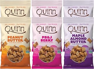 Quinn Pretzel Nuggets Variety Pack- Filled Pretzel Bites, Made with Real Ingredients, Whole Grain Sorghum, Vegan, Gluten Free, Dairy Free, Non GMO- Peanut Butter, PB&J Berry, Maple (Pack of 6)