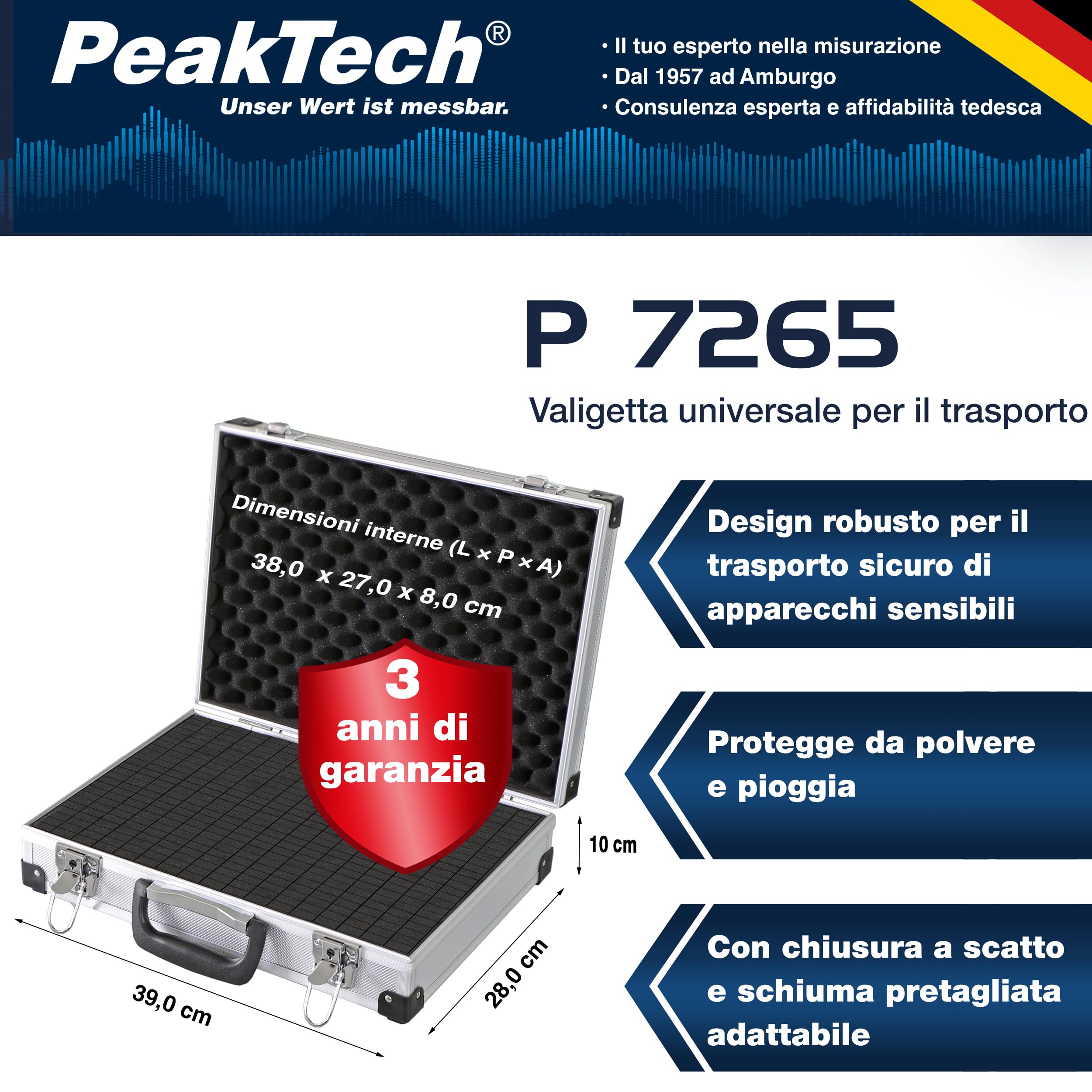 Peaktech 7265, Custodia Universale per Strumenti di Misura, 1, 390 x 280 x 100 mm
