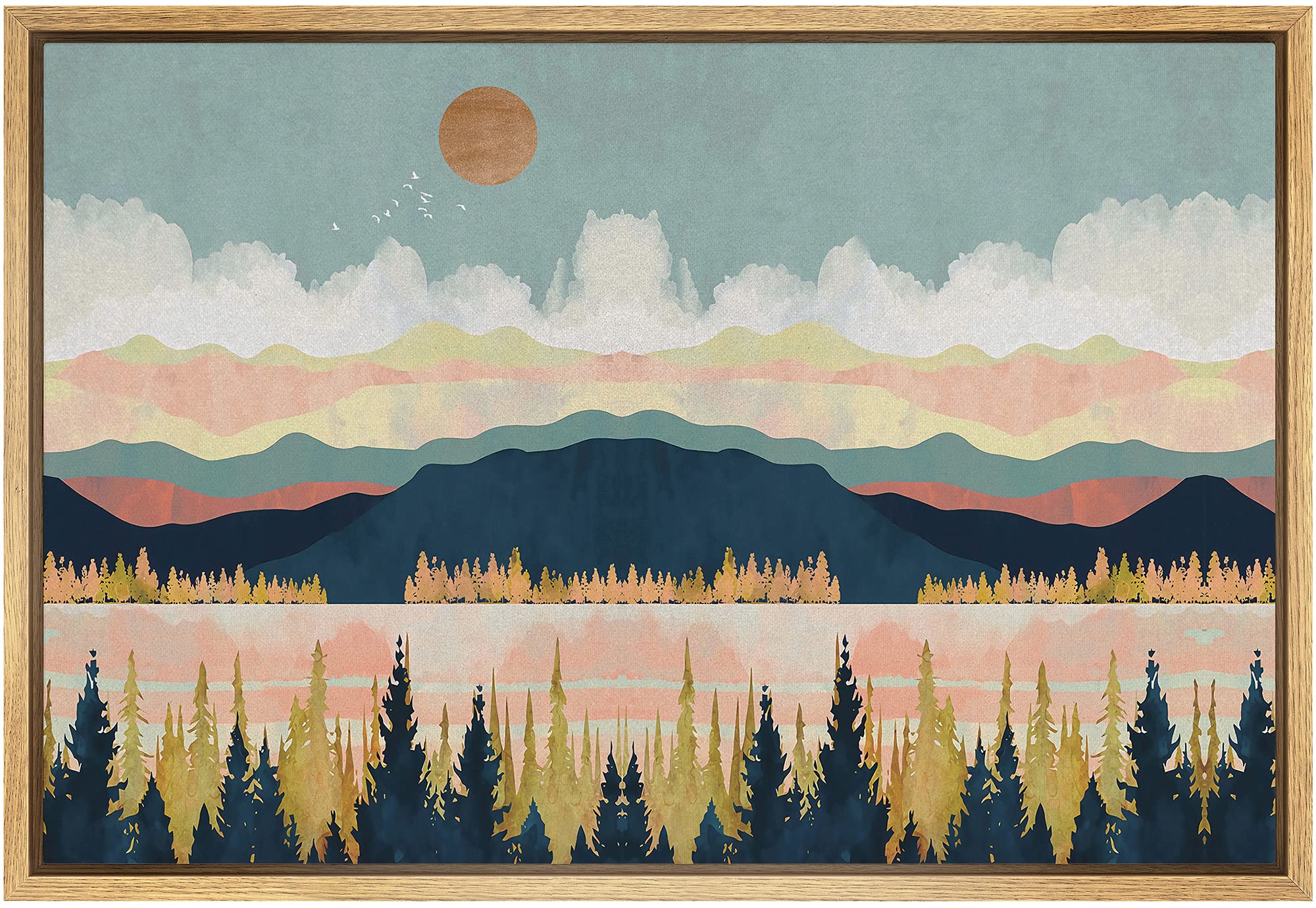 SIGNFORD Framed Canvas Home Artwork Decoration Abstract Mountain Nature Scenery Canvas Wall Art Woodland Nursery Decor for Living Room, Bedroom - 24x36 inches