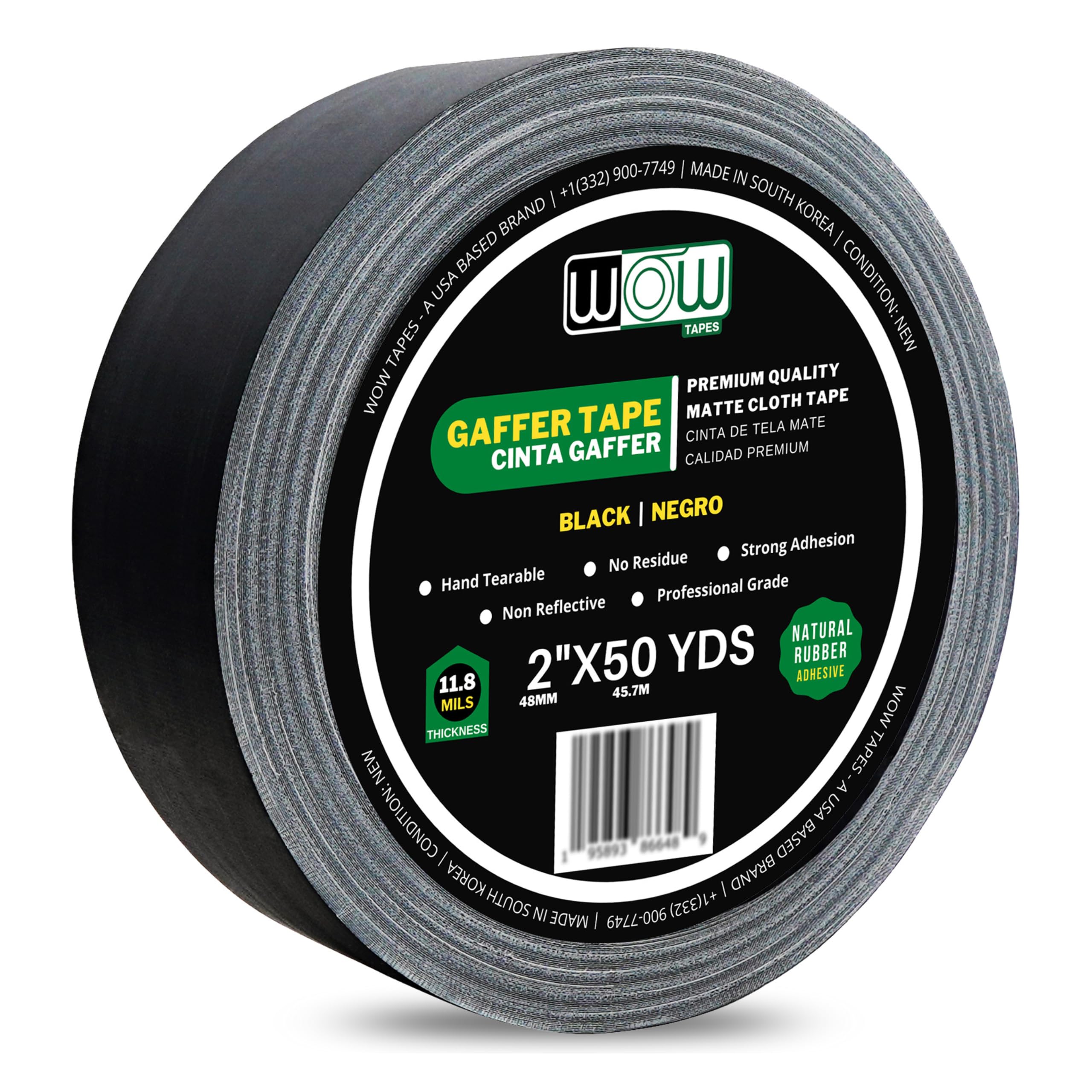 Wow Gaffers Band 5 cm schwarz – 50 Meter, Reste, nicht reflektierend und leistungsstark – professionelles Graphitband – ideal für Foto-Hintergrund, Kabel, Kabel und Bodenband