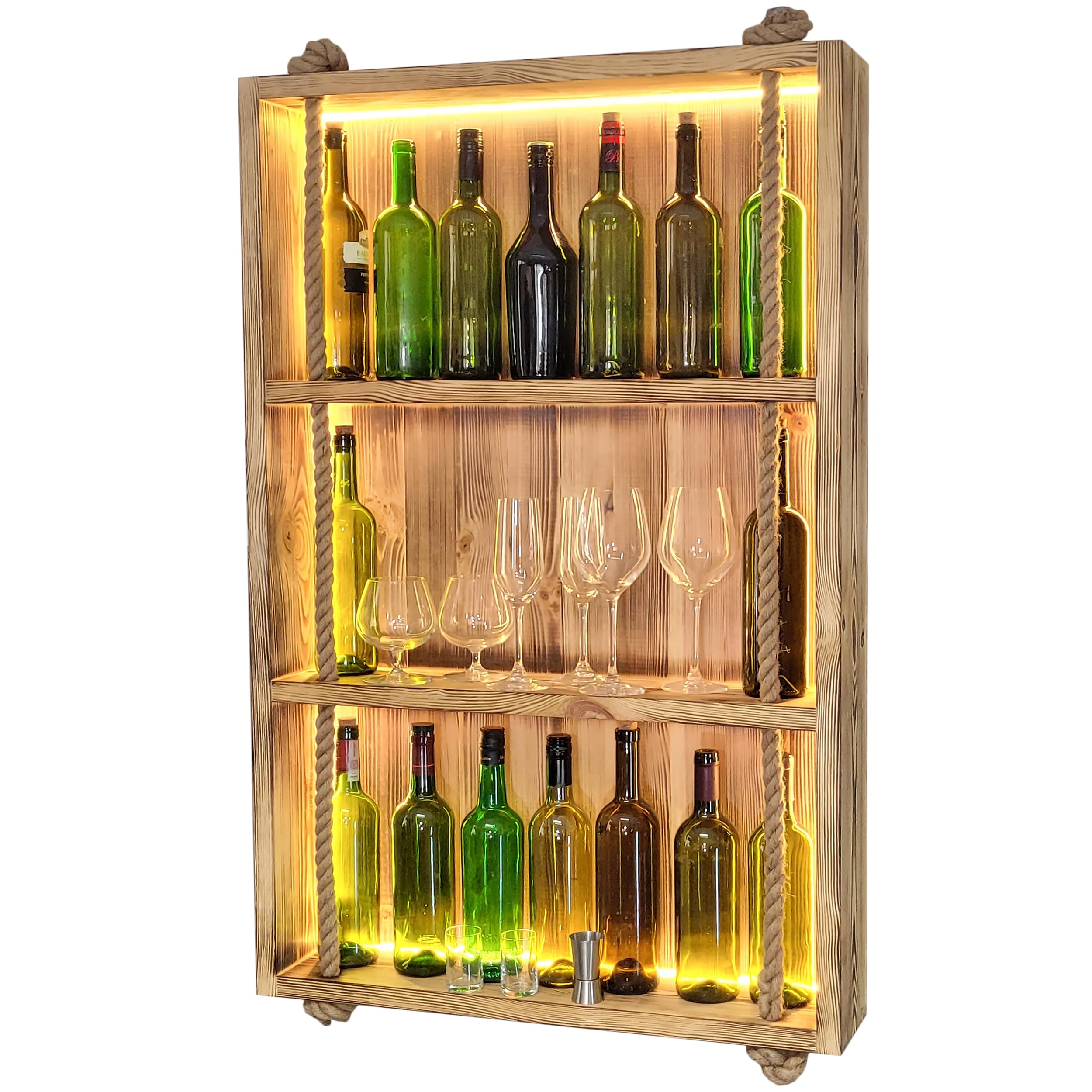 weeco Wooden Rack for Hanging - Handmade Rustic Style Wall Bar Bottle Rack Wood - Vineable Rack Gift for Men - Wooden 3D Image Drink Bar