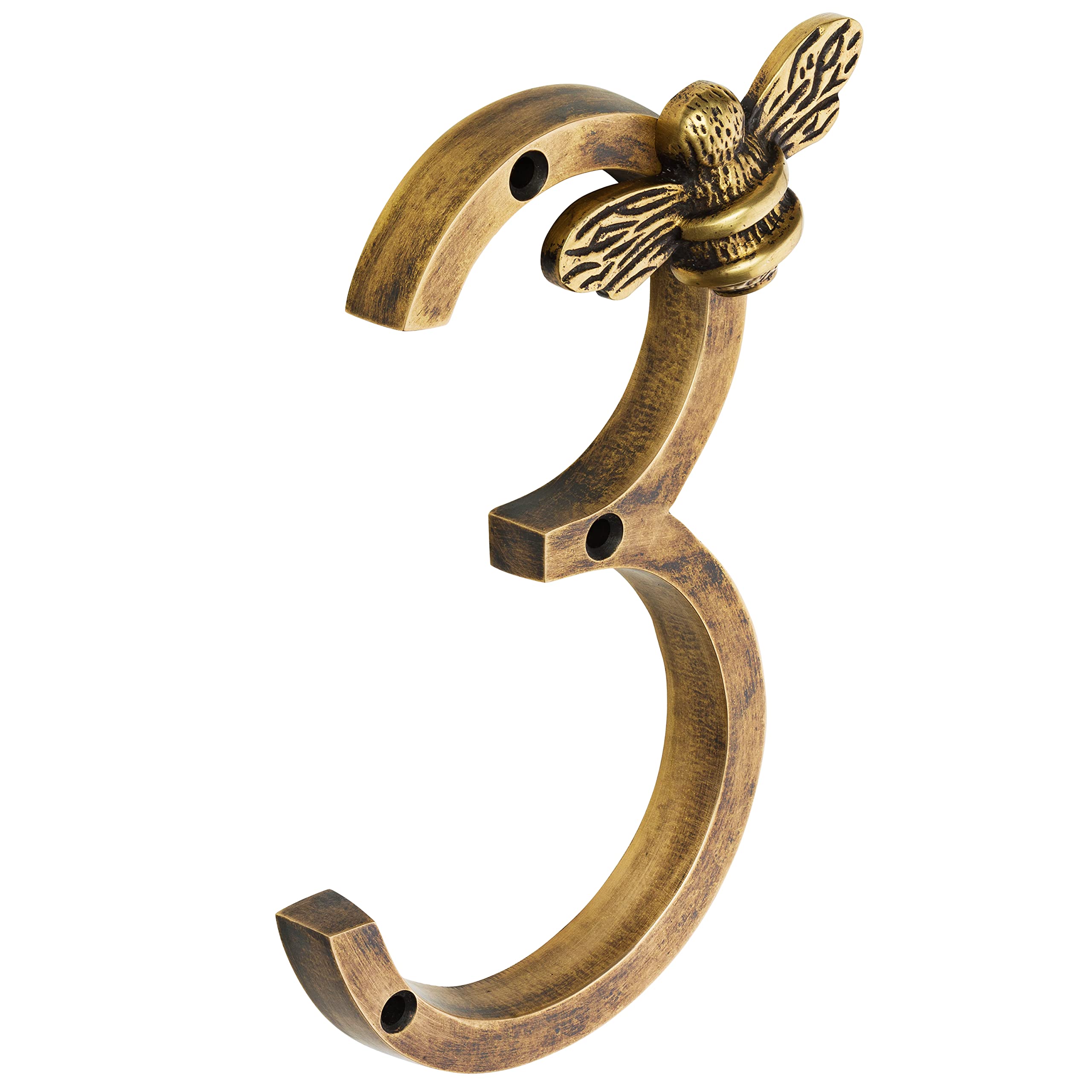 Heritage Brass bee House Number with Bee design | 5 inch Modern Door Sign Numbers Signs Plaques | Street Home Address Numerals (3)