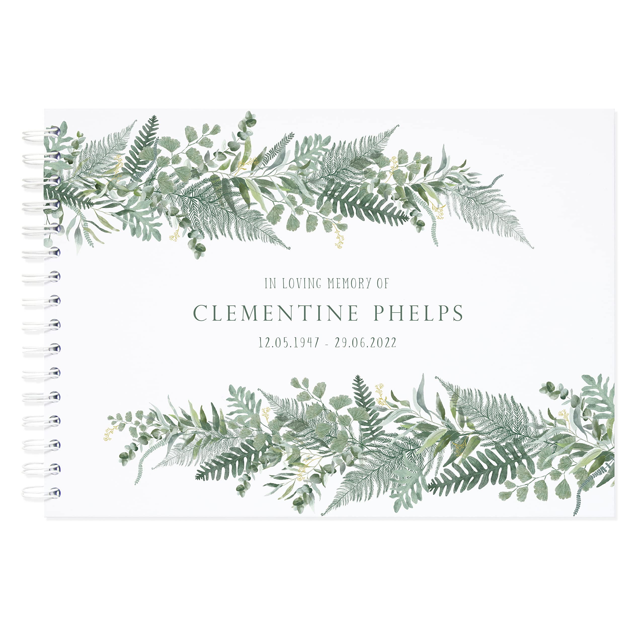 Book of remembrance for funerals with green ferns | Funeral guest book | Condolence book for funerals | funeral memory book | funeral book with for guests to sign