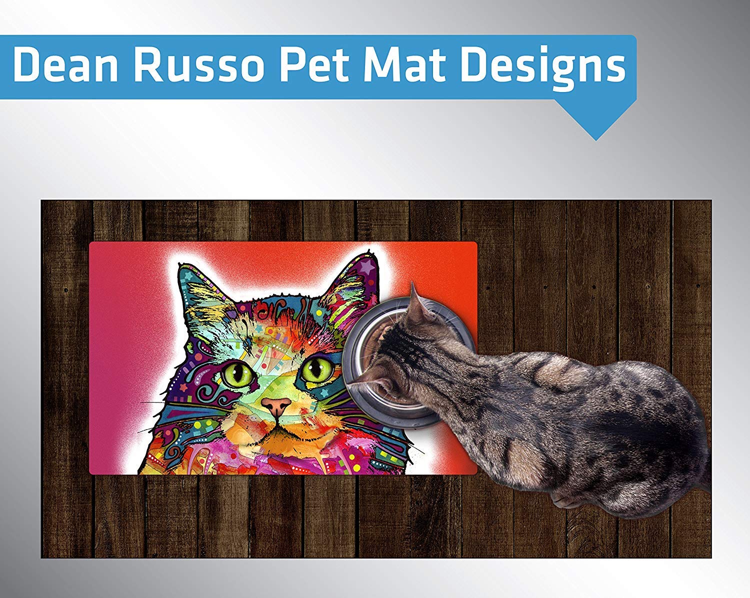 Drymate Pet Placemat, Dean Russo Designs, Dog Food Mat, Cat Food Mat, Zorb-Tech Anti Flow Technology for Surface Protection (USA Made) (12" x 20", Ragamuffin) 2