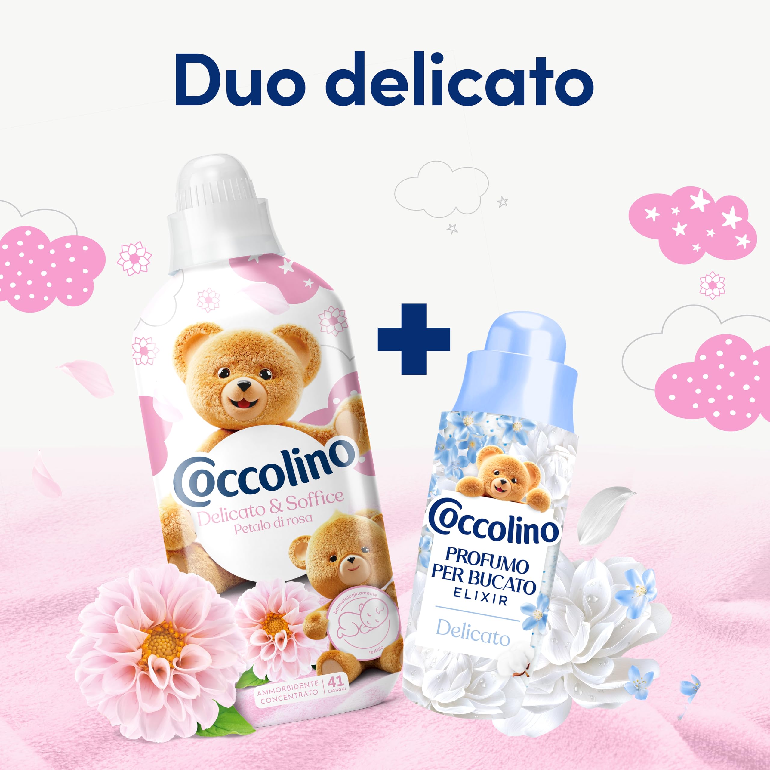 Coccolino Ammorbidente Concentrato Delicato e Soffice Petalo di Rosa, Ammorbidente Lavatrice Dermatologicamente Testato, Morbidezza Naturale, Freschezza Lunga, 41 Lavaggi, 8 x 952 ml