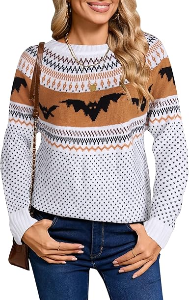 Women's Pullover Sweaters Long Sleeve Crew Neck Cute Multi-Hearts Knitted Casual Sweater