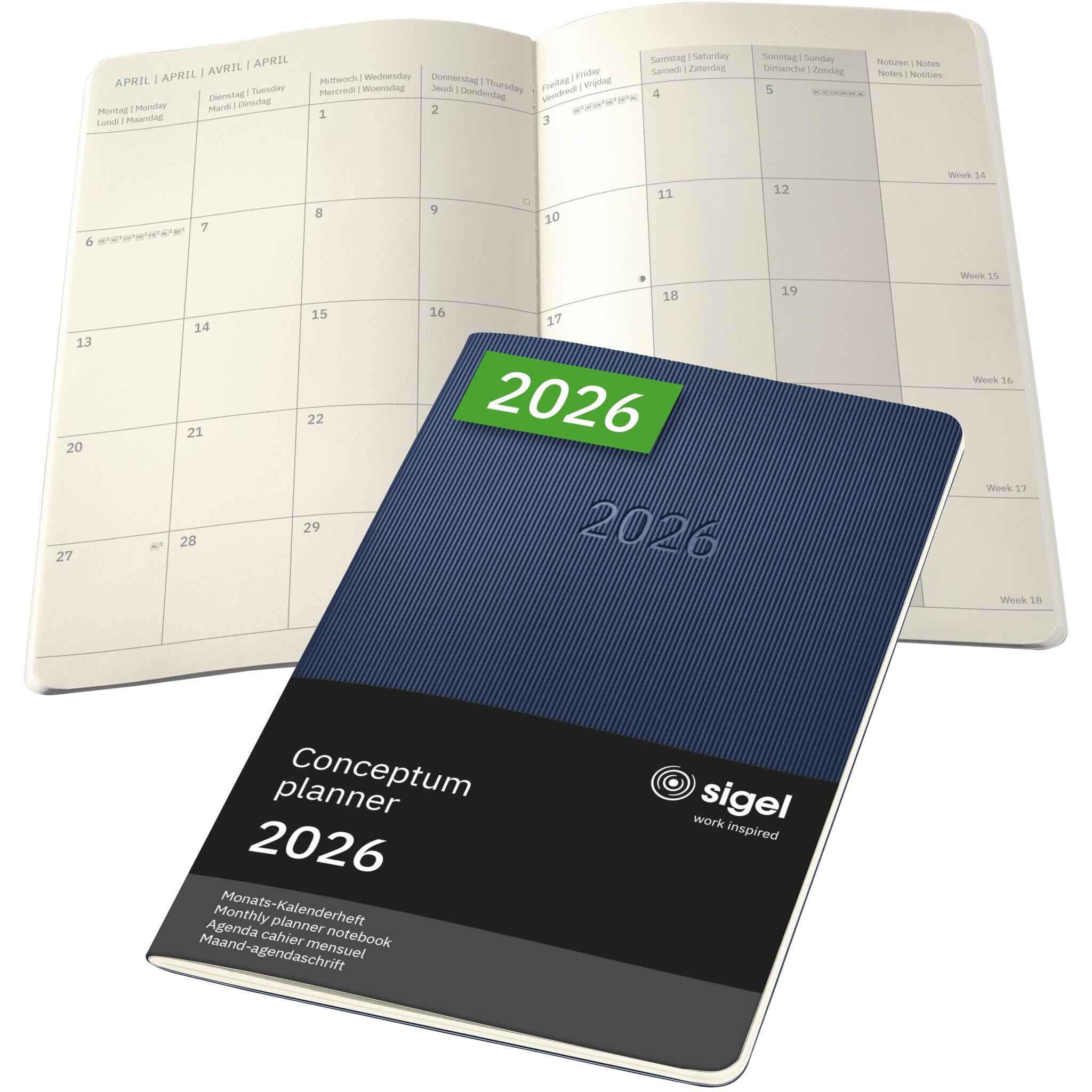 SIGEL C2686 Monthly planner notebook Conceptum 2026-1 year - approx. A5 - dark blue - 2 pages = 1 month - softcover - 80 gsm - 64 p. - PEFC-certified