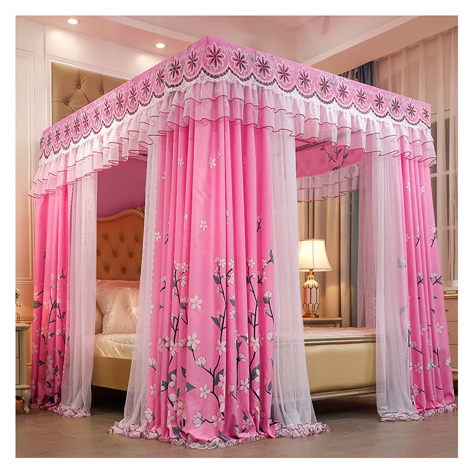 Moustiquaire 4 coins lit double 1.8x2m baldaquin rose C