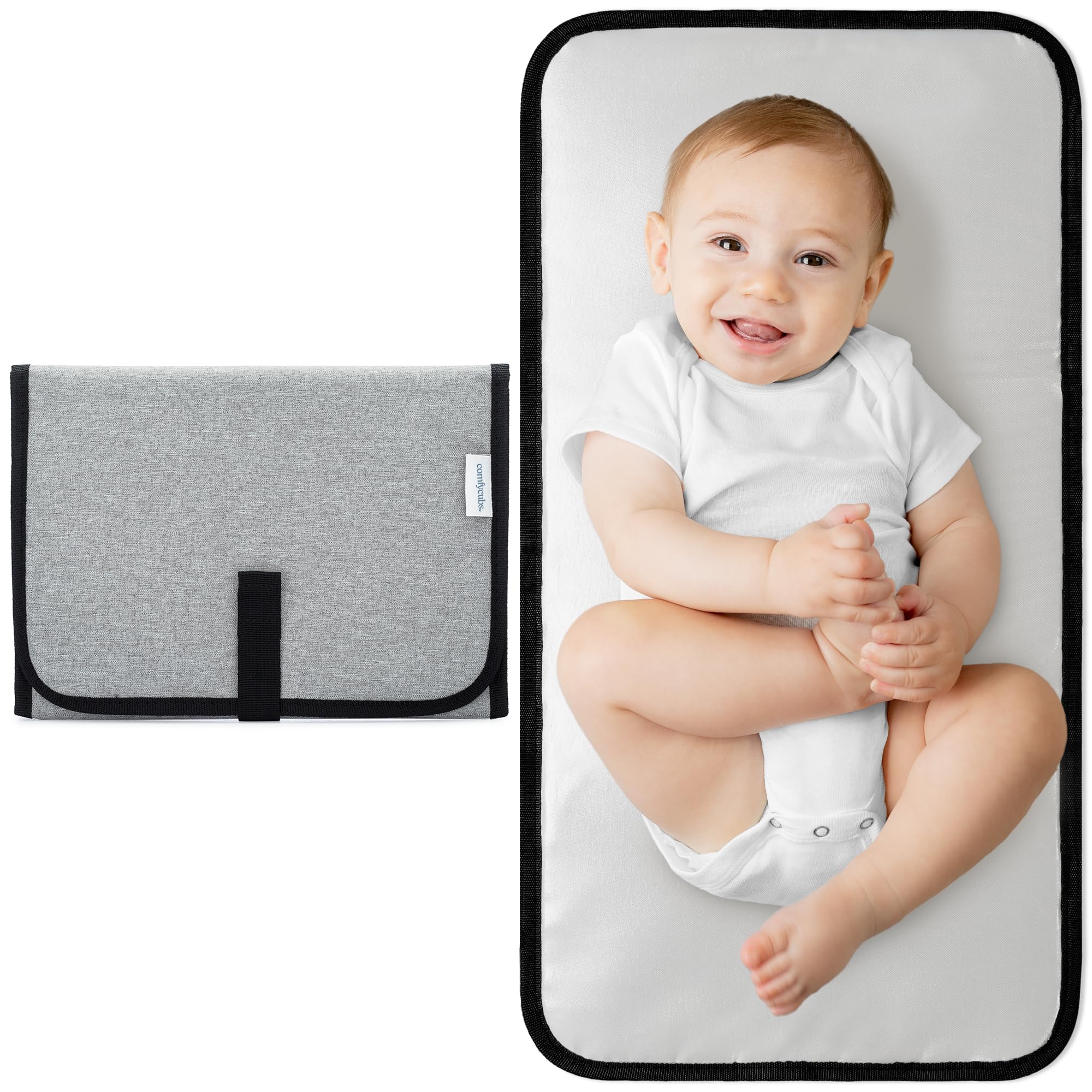 Comfy Cubs Baby Changing Pad Compact Size - Waterproof Diaper Changing Mat with Cushioned Pillow - Soft & Lightweight, Foldable Design for Travel - Stylish Design for Boys and Girls - Solid Grey