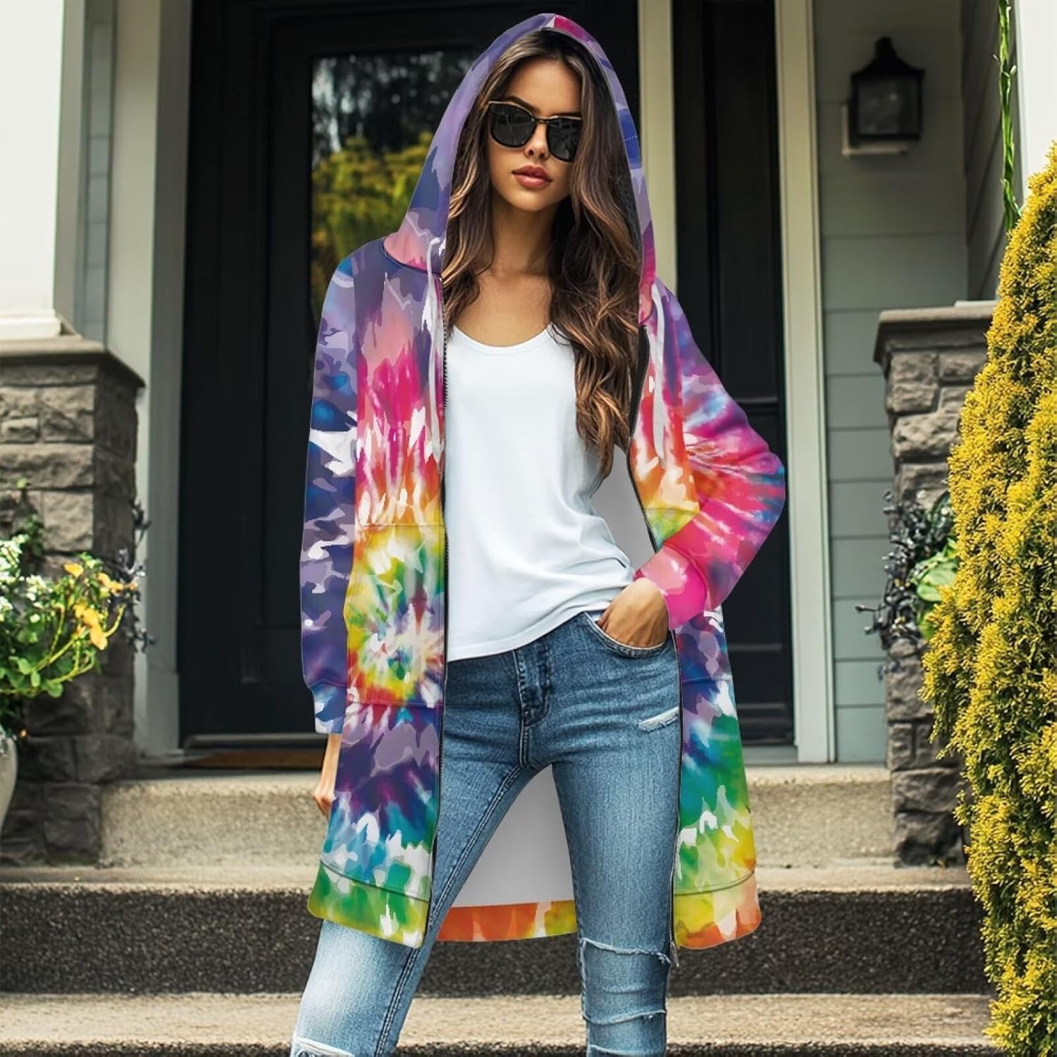 Women Fall Jacket Hoodie Cardigan Lightweight Long Sleeve Mid-Length Hoodie for Daily Activities Sports