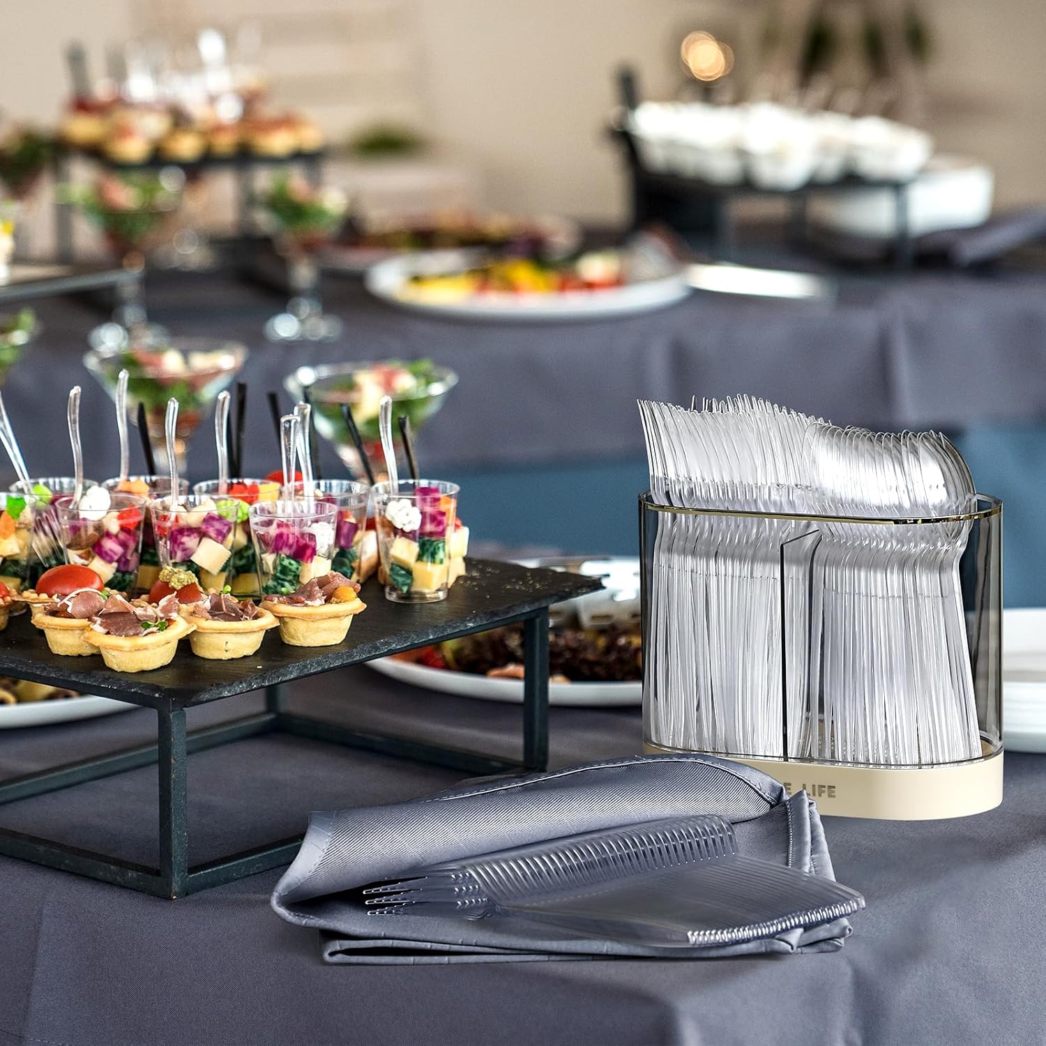 [300 Count] Plastic Silverware, Heavy Duty Plastic Forks Spoons Disposable Utensils Cutlery Set for Wedding Party Supplies Everyday Use - Clear - Image 7