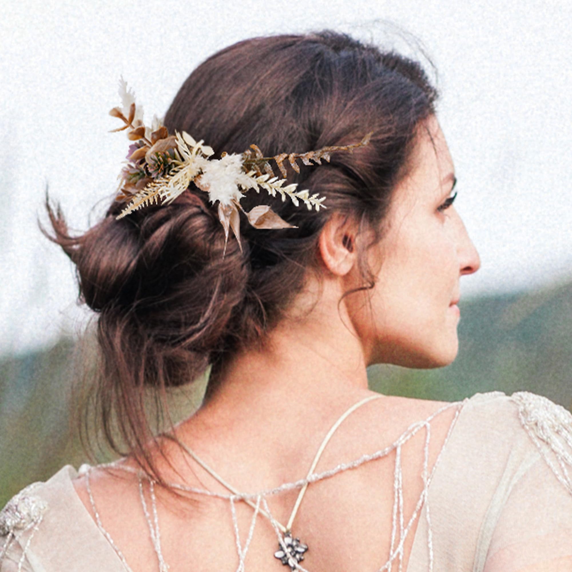 PartyforU Wedding Flower Comb for Women Handmade Floral Hair Comb Bohemian Hair Combs for Bride Bridesmaid Bachelorette Party Bridal Shower Maternity Shoot - Image 3
