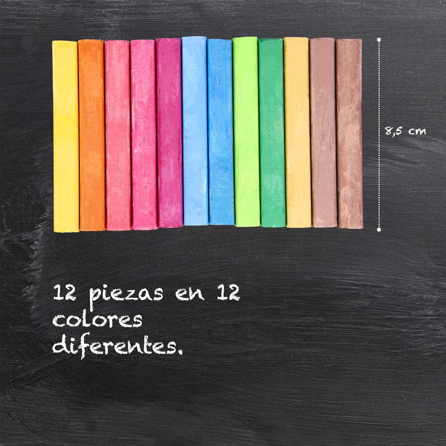 Westcott tiza 12 piezas de colores | paquete de 12 tizas de pizarra con 1,2cm ⌀ en colores brillantes | poco polvo y fácil de limpiar | 8,5cm de largo palos de tiza | E-744983 00