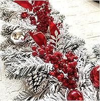 Vista 4 de Braiton Decoración de coronas de Navidad para puerta delantera, colgar en la pared, bola de nieve de Navidad, conos de pino y bayas rojas, adorno