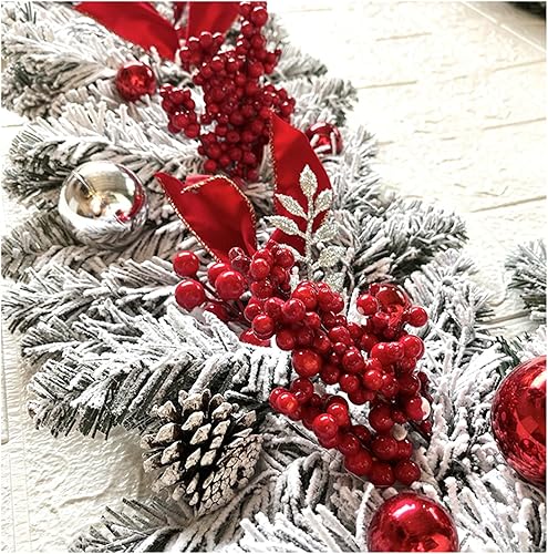 Miniatura 4 de Braiton Decoración de coronas de Navidad para puerta delantera, colgar en la pared, bola de nieve de Navidad, conos de pino y bayas rojas, adorno
