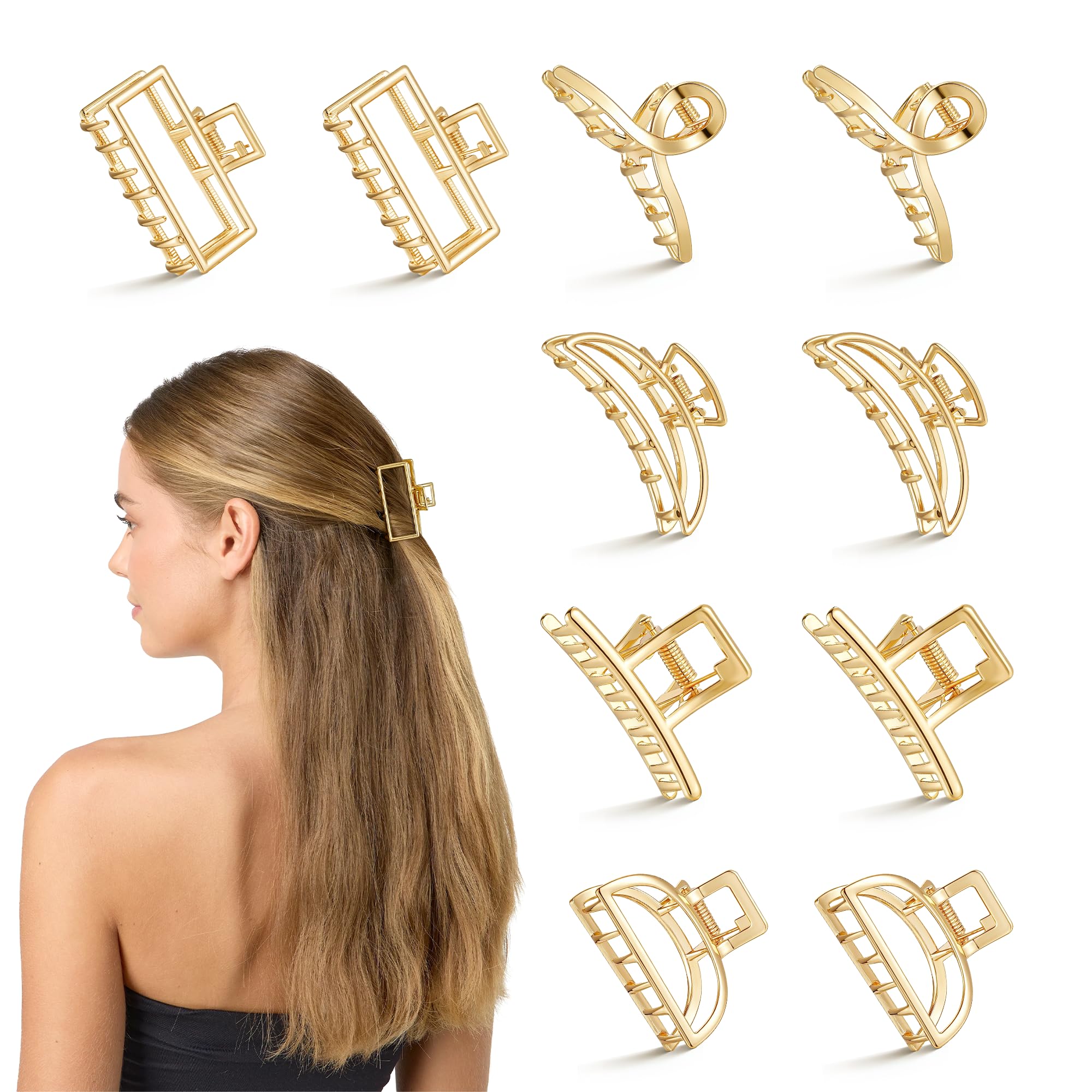 CWJCYTNSN 10Pcs Small Gold Hair Clips, Metal Hair Claw Clips for Women Thick Thin Hair, Strong Hold Non-Slip Hair Catch Barrette Jaw Clamp for Long Hair, Metal Hair Accessories
