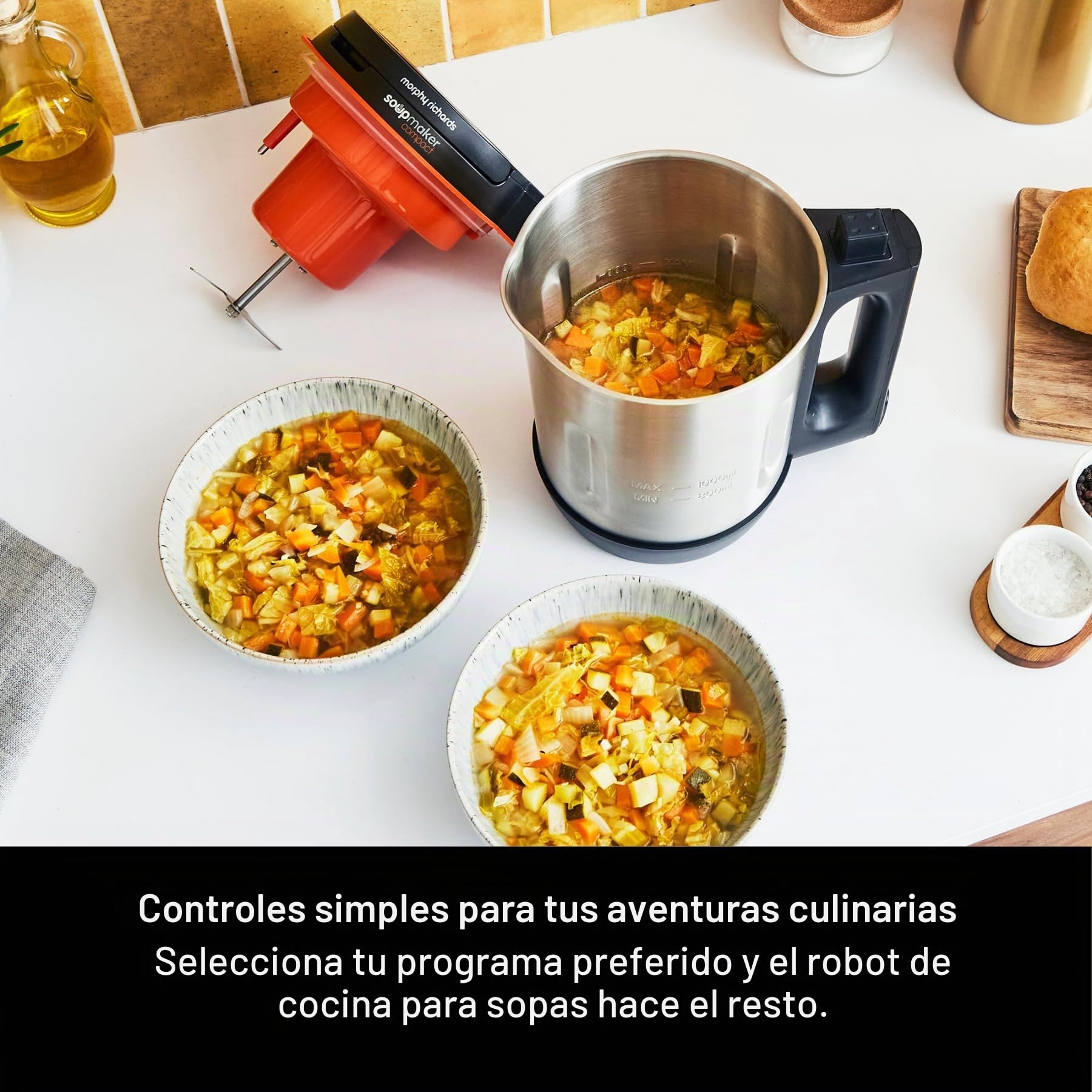 Morphy Richards Máquina para hacer sopa compacta 501021 de acero inoxidable, 1 litro, 900 W