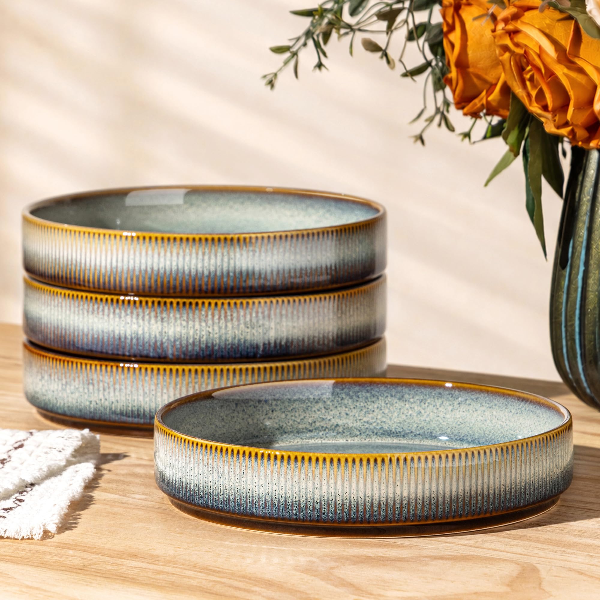 theterra 7.5" Ceramic Pasta Bowls Set of 4, Salad Bowls