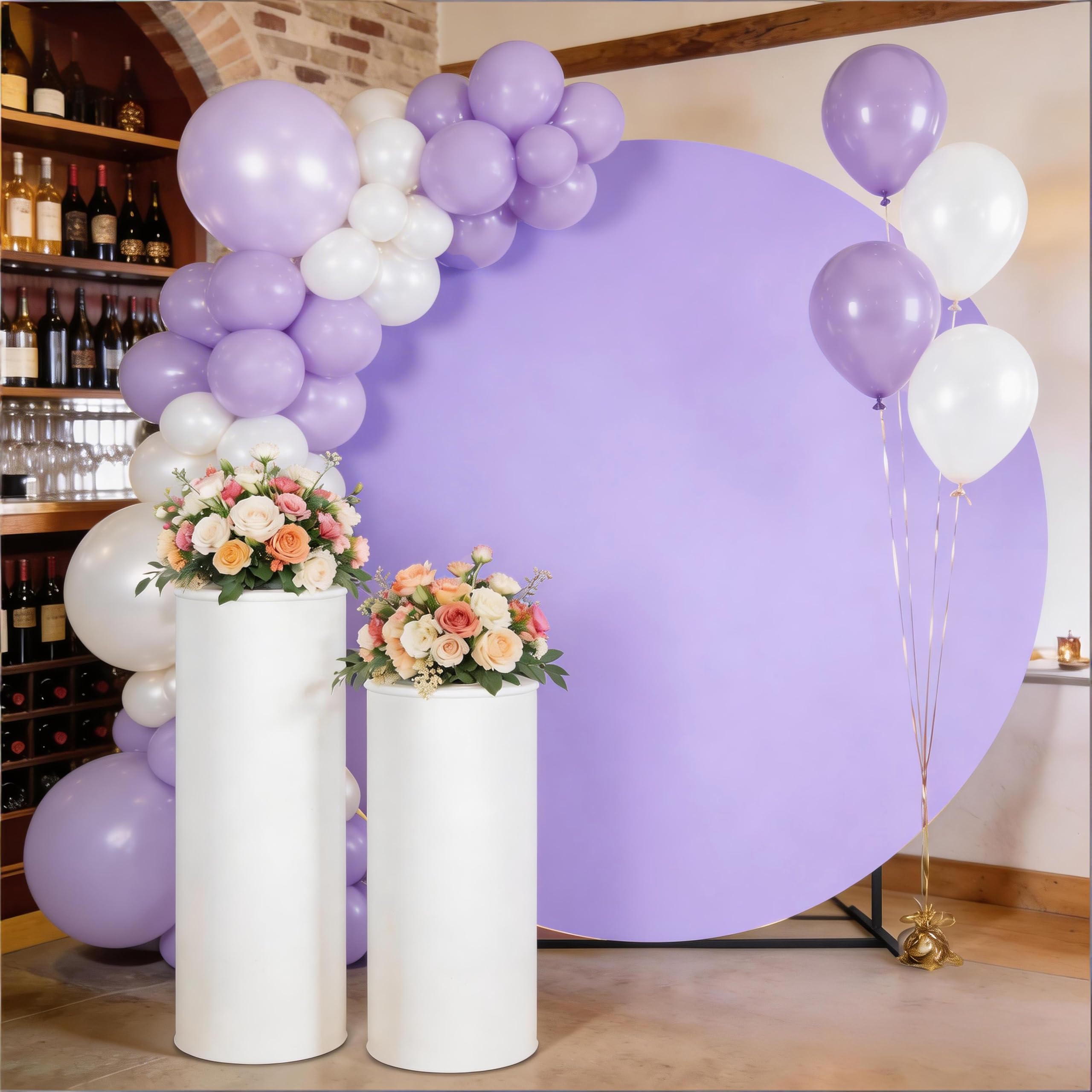 SINSSOWL Lavender Round Backdrop Cover 7.2 FT Spandex Round Arch Cover Fitted Stretch Wedding Arch Backdrop Covers for Baby Shower Bridal Shower