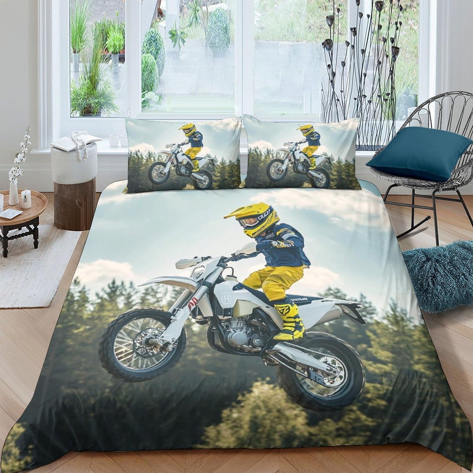 Ctjqhvkz Style-6 3D Printed Motocross Biker Fitted Sheet Microfiber Soft Anti-Slip Forest Adventure Bed Cover For Bedroom Dorm Decor Single（135X200cm）