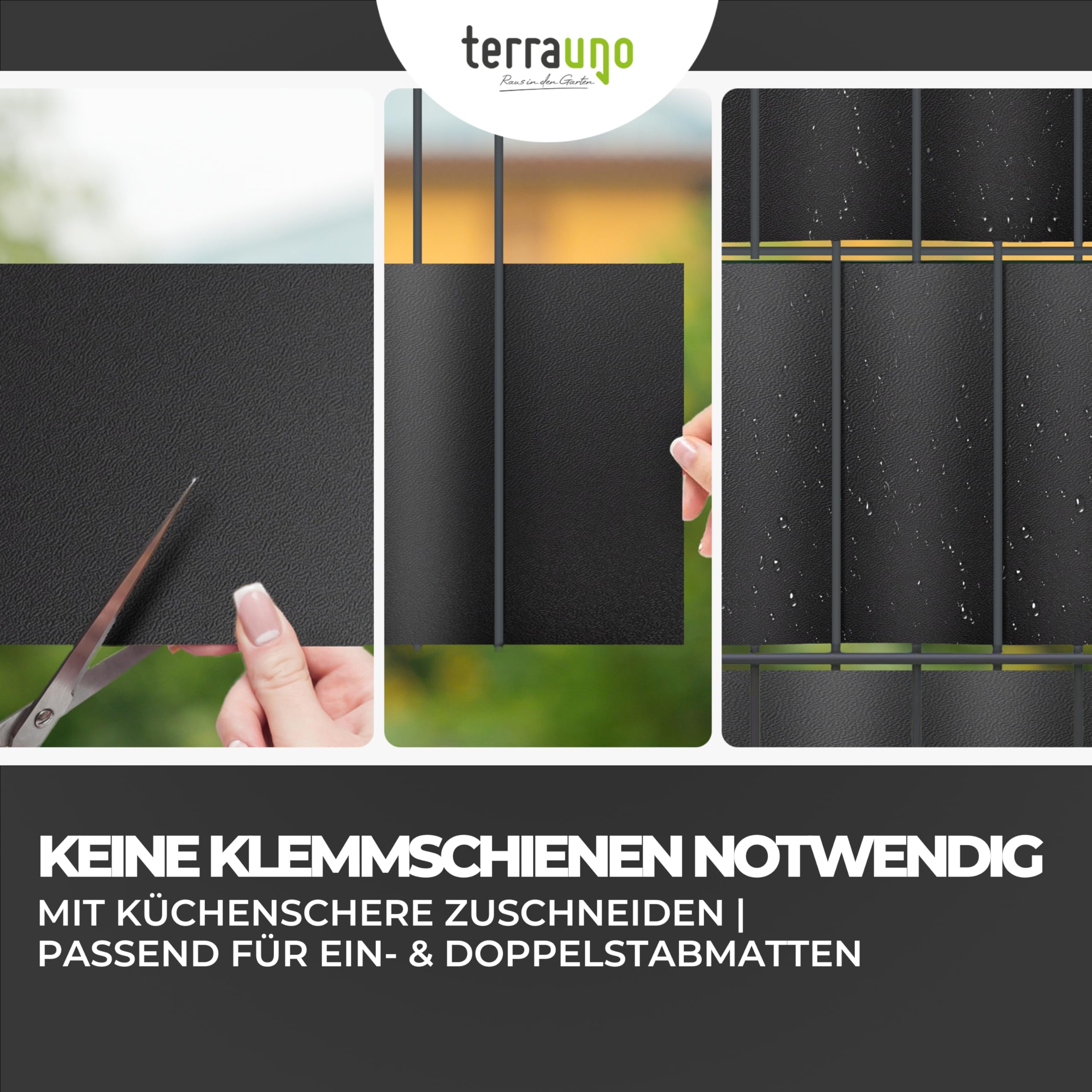 TerraUno Sichtschutzstreifen für Doppelstabmatten, Polypropylen, RAL 7016 Anthrazit, 26m x 19cm Rolle, UV-Beständigkeit