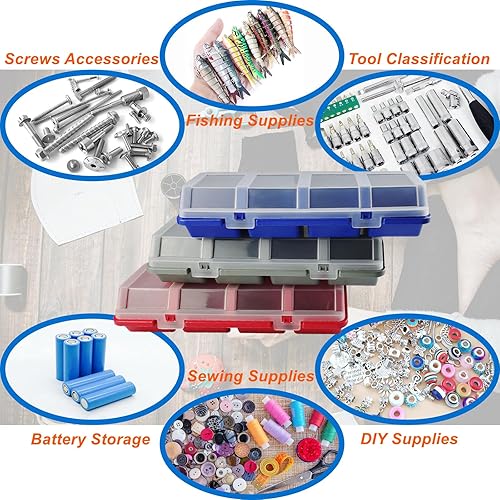 Miniatura 9 de 3 cajas organizadoras de tornillos con tapas, 4 compartimentos, cajas organizadoras de herramientas, caja de herramientas de plástico, contenedor