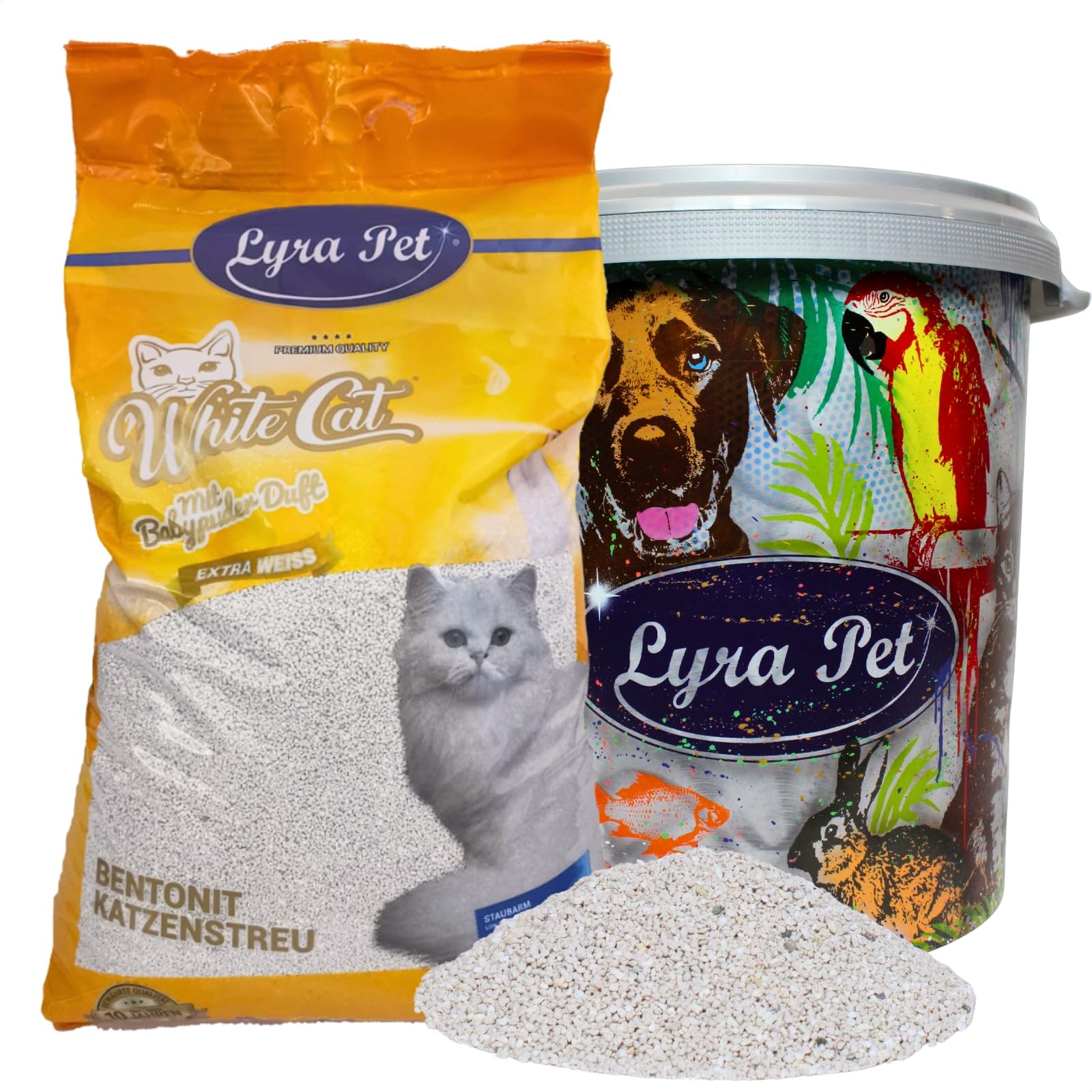 Lyra Pet® 15 Liter Weißes Katzentrennpulver + 30 L Tonne | Babypuder Duft | Feines Klumpstreu | 350% Saugkraft | Naturpr