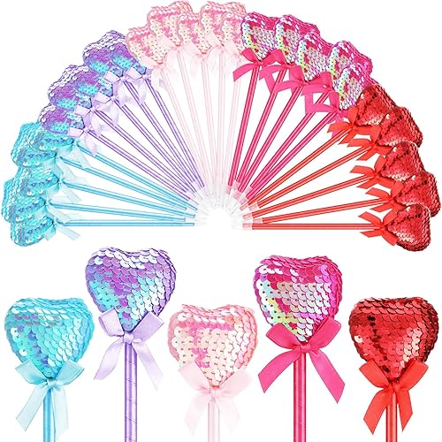 Pajean 25 bolígrafos de corazón para el día de San Valentín, a granel, bolígrafos con forma de corazón de lentejuelas para suministros de oficina de