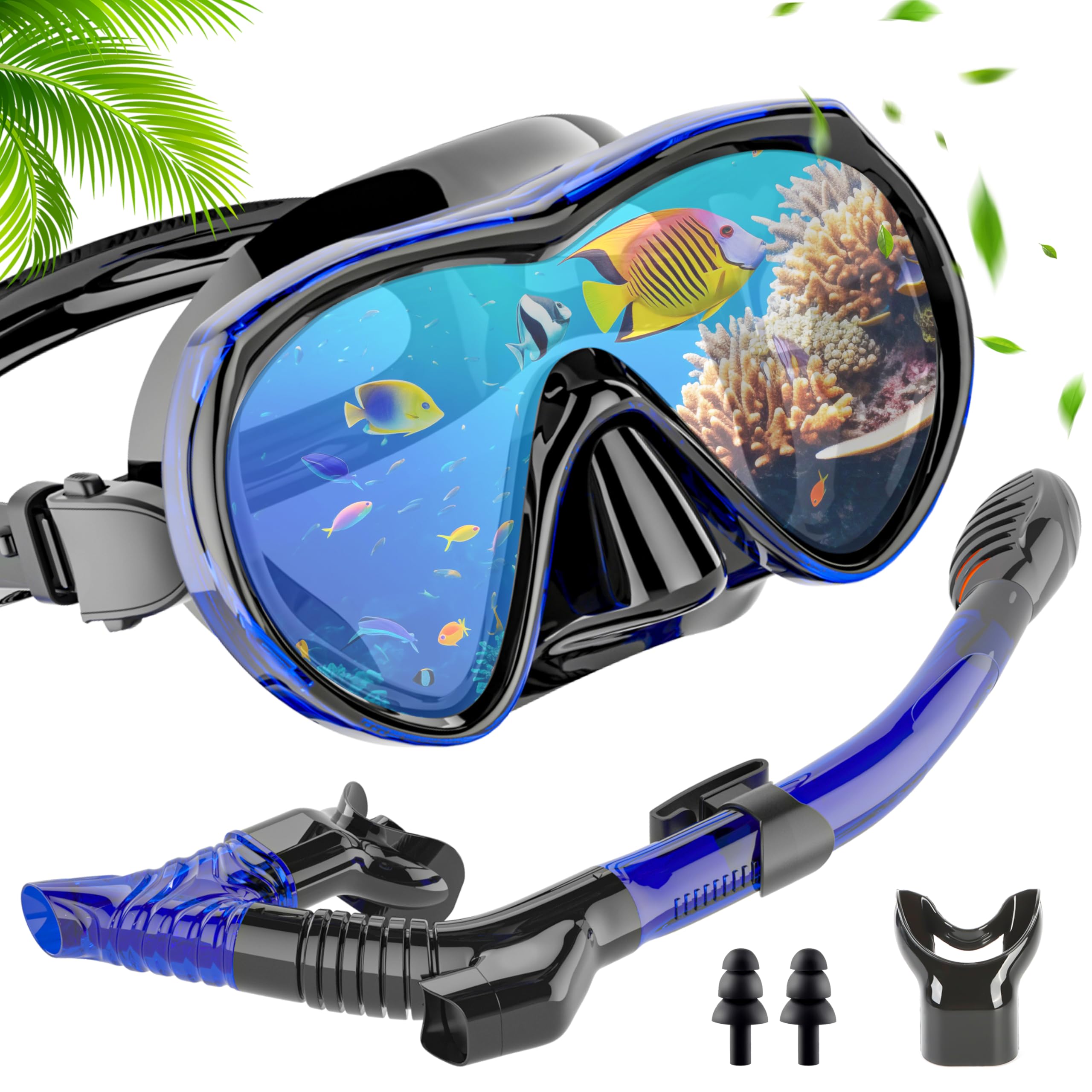 IEEILULU Schnorchelset Erwachsene, Schnorchel Set mit Anti Fog Anti Leck Taucherbrille und 3 Kanal Dry Schnorchel, Taucherbrille Erwachsene aus Gehärtetem Glas für Tauchen Schwimmen