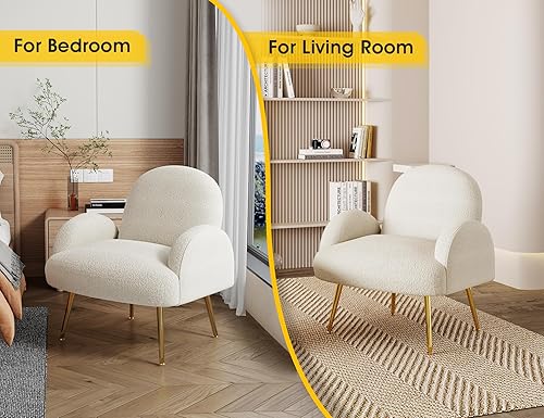 Miniatura 4 de Moderna silla decorativa Sherpa Boucle, silla de tocador tapizada con brazo con patas de metal para esquina, sillas laterales de lectura esponjosas