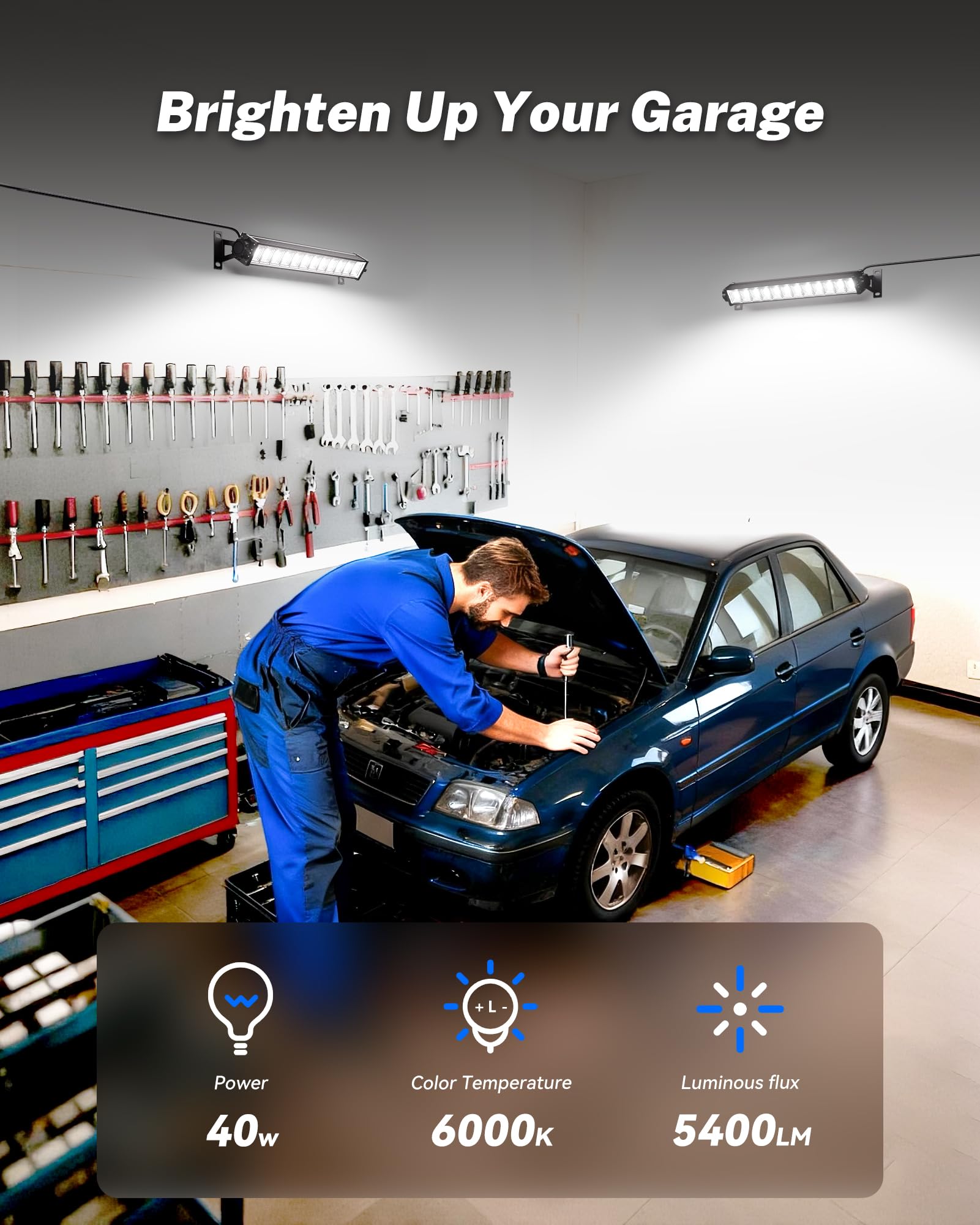 4 Pack LED Shop Lights 40W 5400LM Plug in Garage Lights with 6 6FT Long Power Cord and — view 3