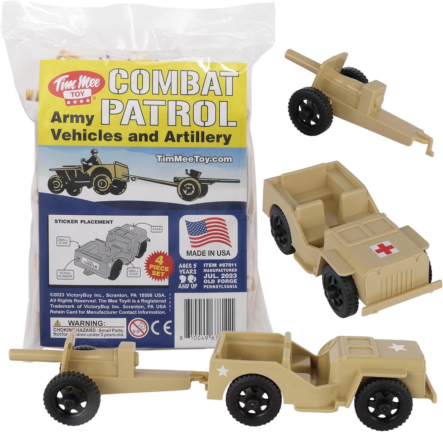 TimMee Combat Patrol Willys & Artillery - Tan 4pc Playset USA Made
