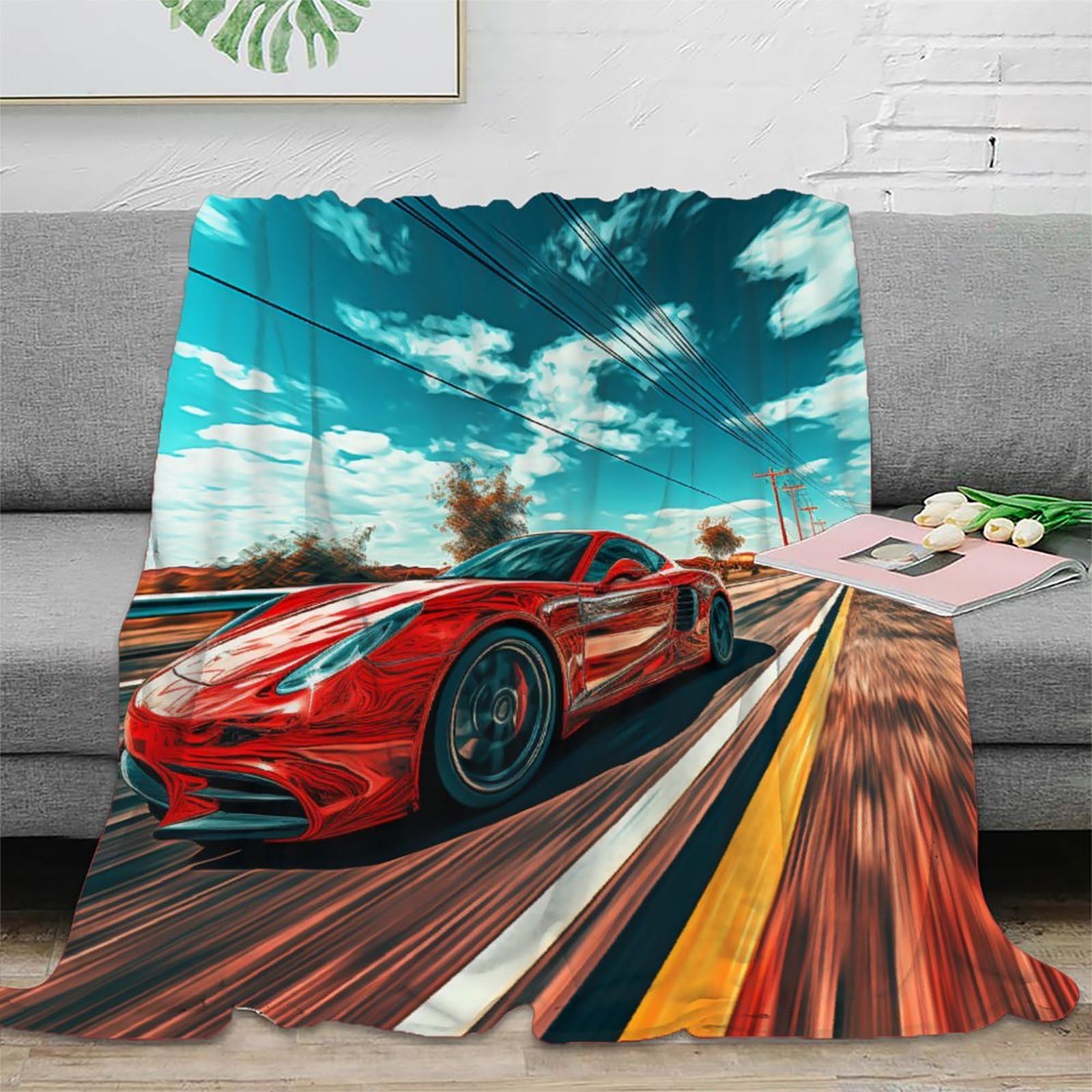 Red Sports Car Games Blanket Camping Blanket Sofa Blanket Sleeping Blanket Kids Adults Sofa Blanket Applicable for All Seasons 40x50inch(100x130cm)