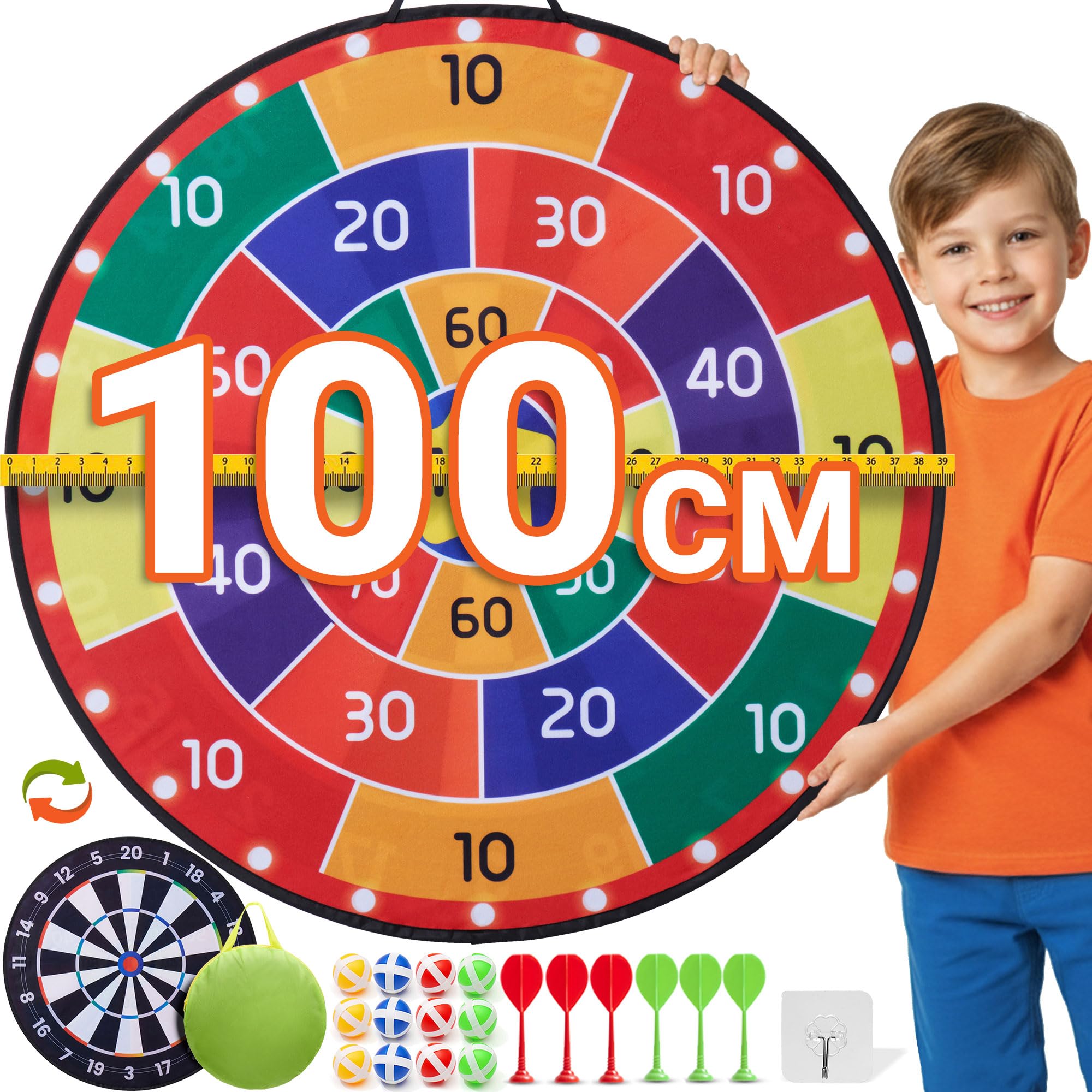 Cheerful Children Toys Jumbo Kids Dart Board Set XL or XXL, Large Dart Board with Reversible Designs