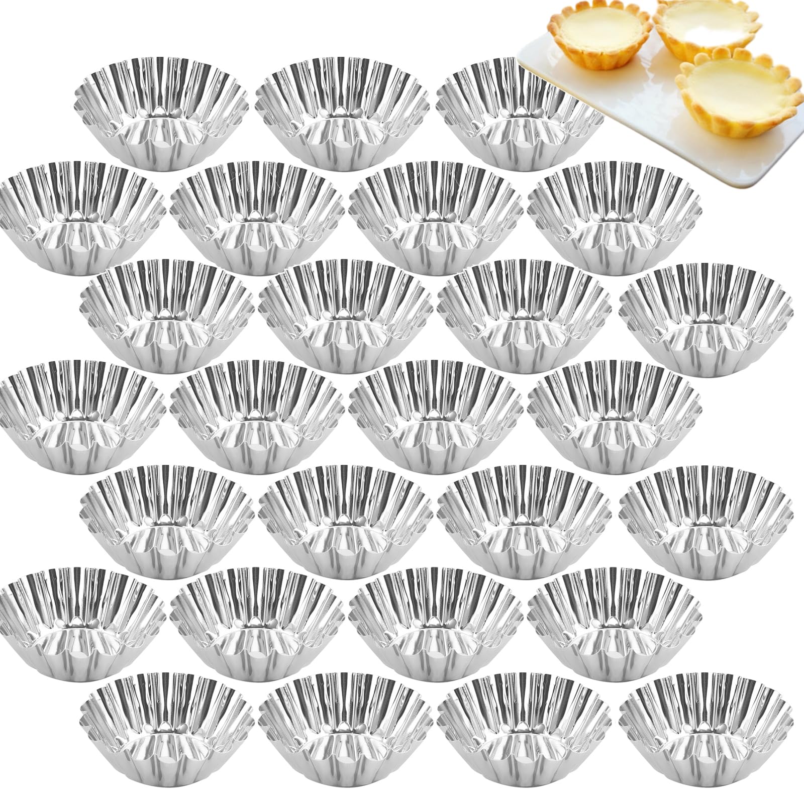 30 pezzi Ø 6,4 cm, stampo per torta uova, riutilizzabile, in acciaio inox, per cupcake, per budini, torte, biscotti, muffin