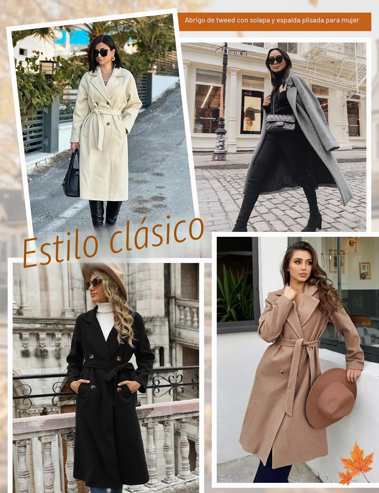CMTOP Abrigo Mujer Largo Elegante Clásica Doble Botonadura Gabardina, Cómodo Antiviento Chaqueta Invierno Primavera Otoño Trenca con Cinturón y Bolsillos