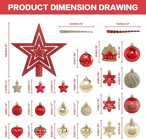 Vista 2 de Juego de adornos de bola de Navidad, 88 piezas de plástico inastillables para colgar en el árbol de Navidad, decoración para interiores del hogar