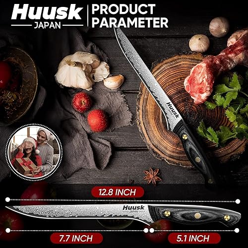 Miniatura 6 de Huusk Cuchillo de deshuesado de Damasco de 8 pulgadas, cuchillos VG10 para cortar carne, cuchillo de filete flexible, cuchillos de carnicero,