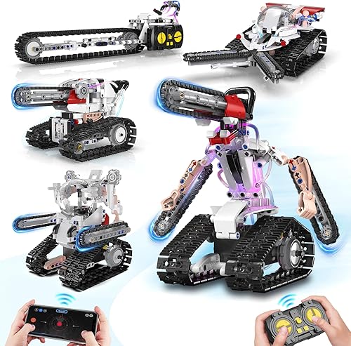 Kit de construcción de robot STEM 5 en 1 para niños, aplicación y control remoto, juego de erector RC para niños bloques 419 piezas, regalo