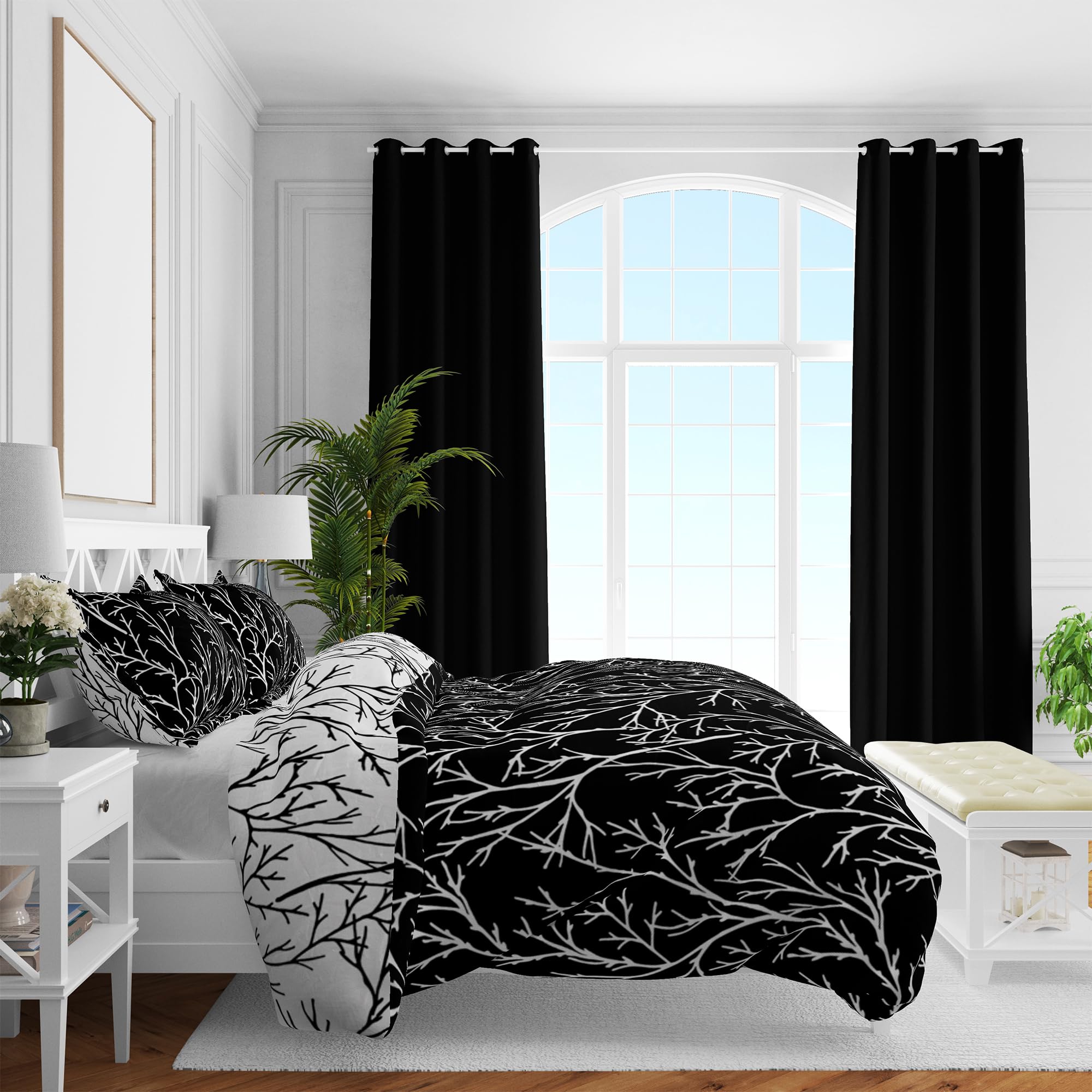 Brielle Düz Pamuk Saten Nevresim Setleri, Siyah, Queen Size