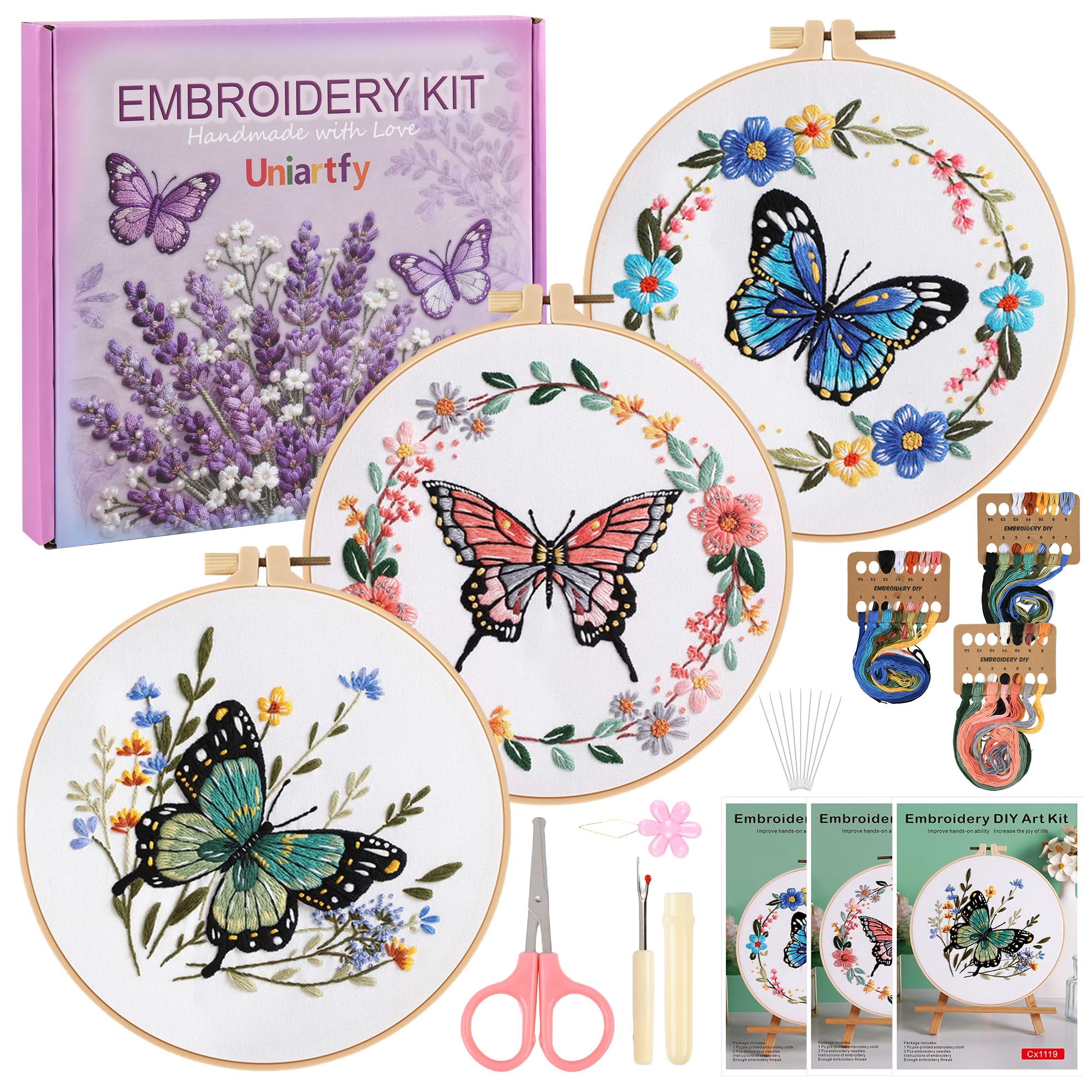 Beginner Embroidery Kit - Butterfly & Tree Designs -8