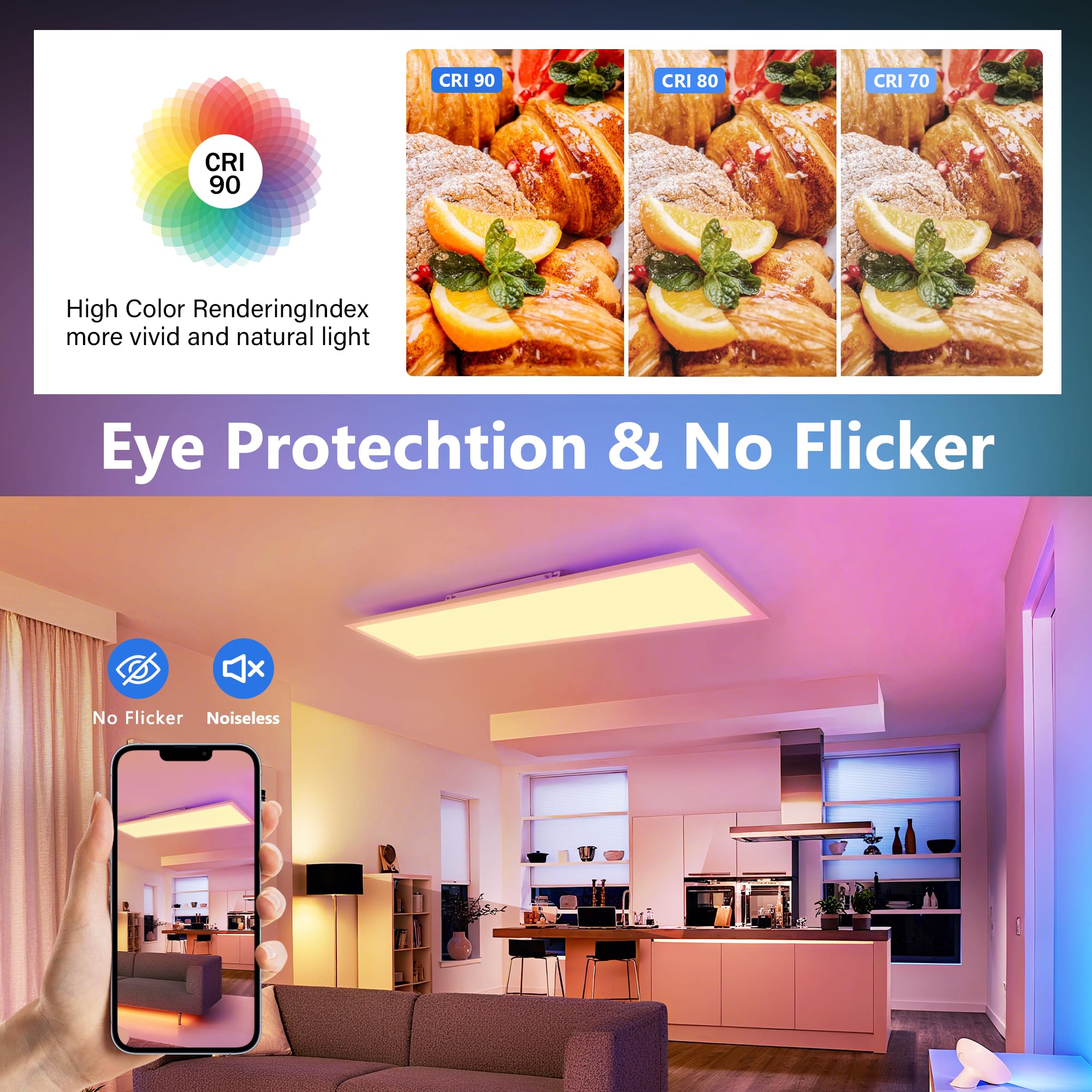 YindaLux 2er LED Panel 120x30cm mit RGB-Backlight 40W 4000lm Dimmbar Weiß | 2700–6500K einstellbar, Fernbedienung, Nachtlicht, Speicherfunktion, flache Bauform, für Küche, Büro, Wohnzimmer